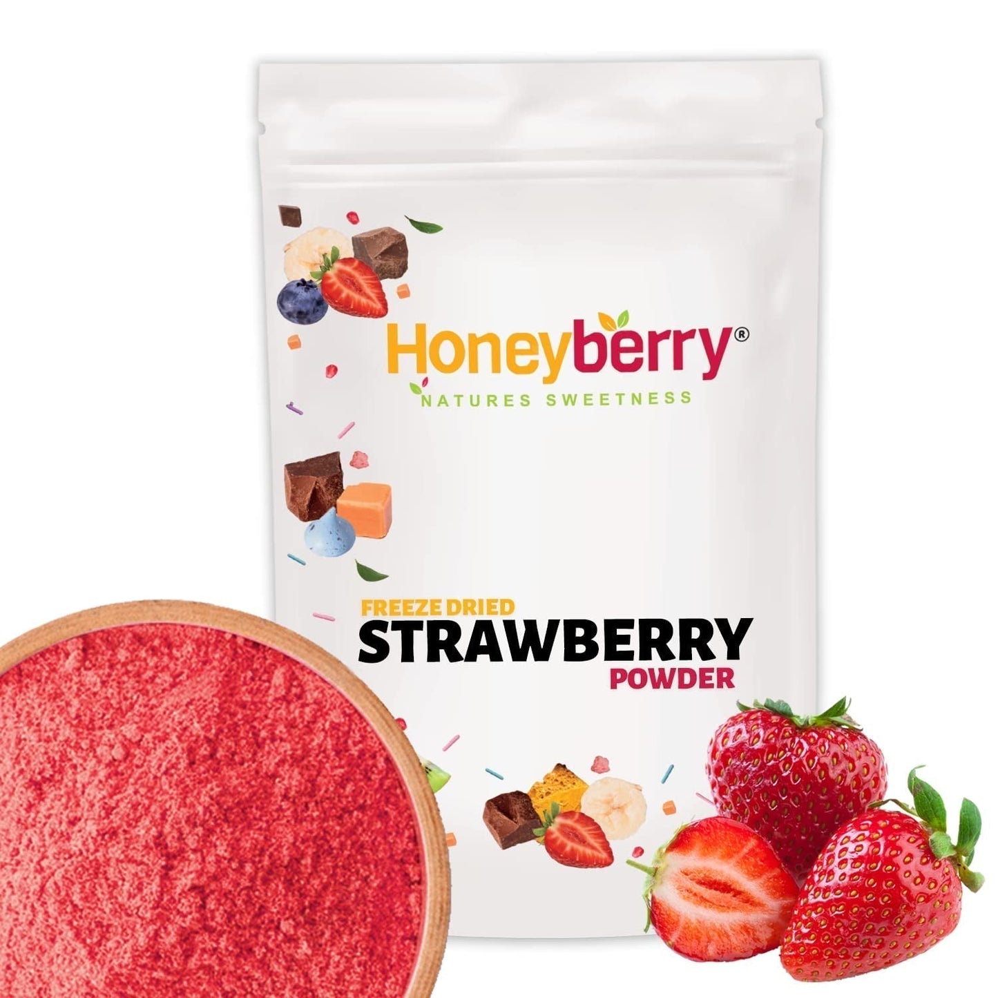 Fragola in polvere liofilizzata 250g - Frutta in polvere liofilizzata - Fragola in polvere liofilizzata per dolci, frullati e muesli - Fragola in polvere 100% naturale senza additivi Prodotti disidratati Naty Shop 250G