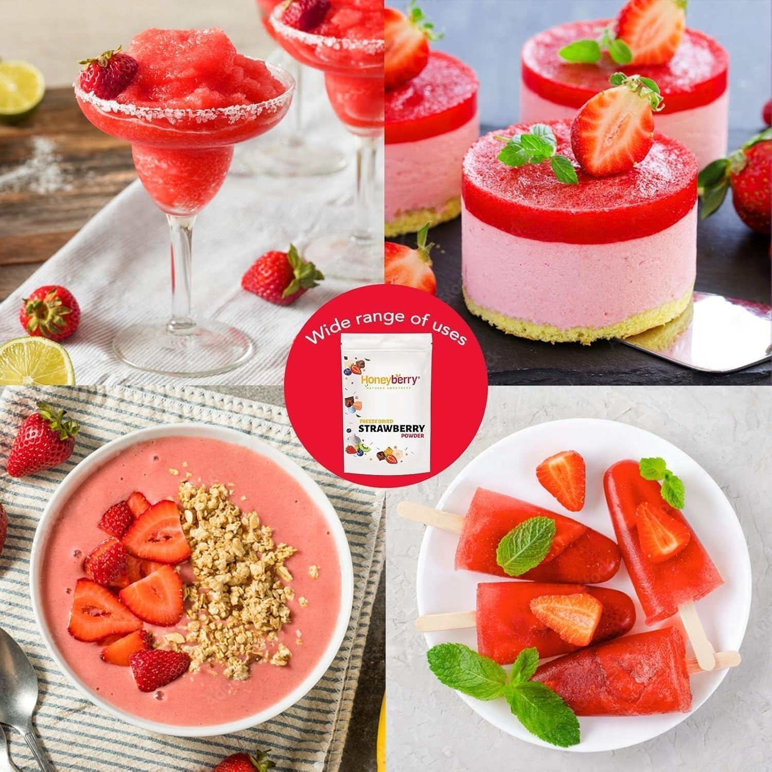 Fragola in polvere liofilizzata 250g - Frutta in polvere liofilizzata - Fragola in polvere liofilizzata per dolci, frullati e muesli - Fragola in polvere 100% naturale senza additivi Prodotti disidratati Naty Shop