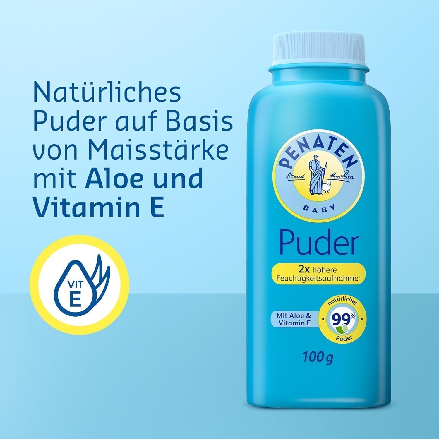 Polvere naturale per neonati Penaten con aloe e vitamina E (1x 100g) - Protegge la pelle sensibile, assorbe l'umidità e mantiene la pelle asciutta - Dermatologicamente approvato - 99% ingredienti di origine naturale Bambini - Bagno e cura della pelle Naty Shop