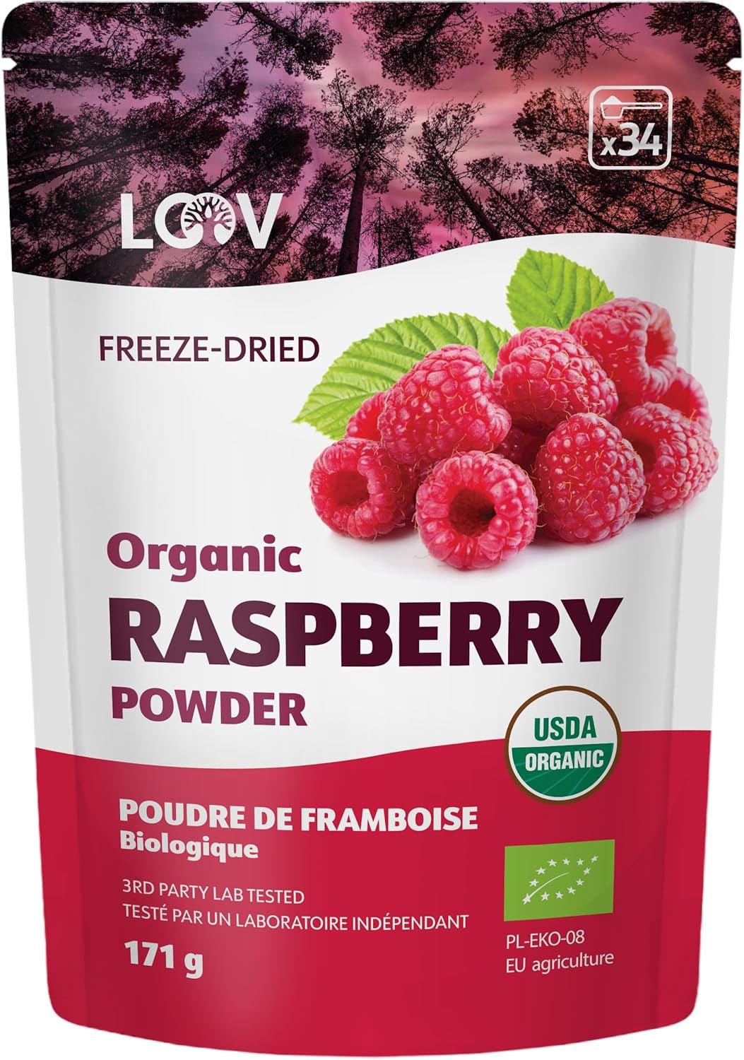 Polvere di lamponi biologici 100% lamponi interi Lamponi liofilizzati in polvere 171g dall'Europa Fornitura 24 giorni Senza zuccheri aggiunti Naty Shop Prodotti disidratati Titolo predefinito