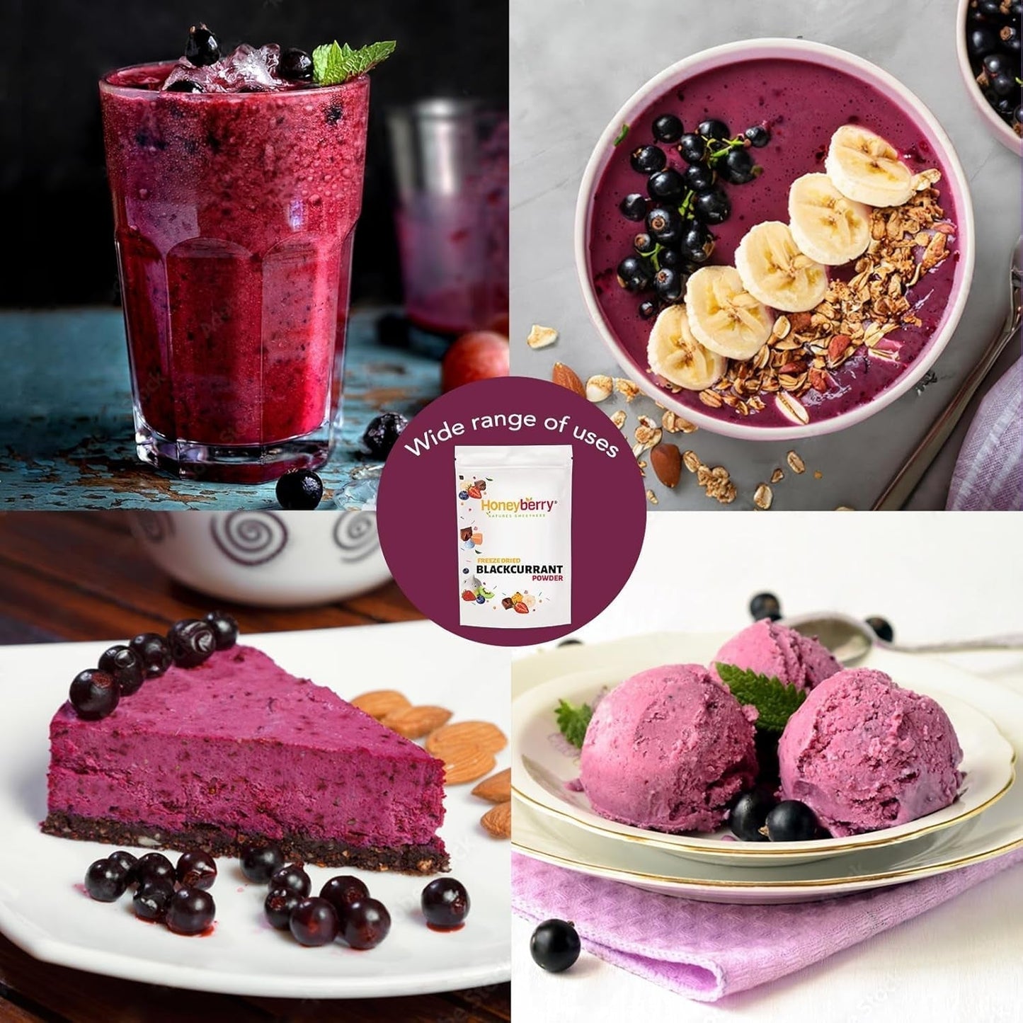 Polvere di ribes nero liofilizzato 100g - Polvere di frutta liofilizzata - Polvere di ribes nero per frullati e dolci - Polvere di ribes nero naturale senza additivi Prodotti disidratati Naty Shop