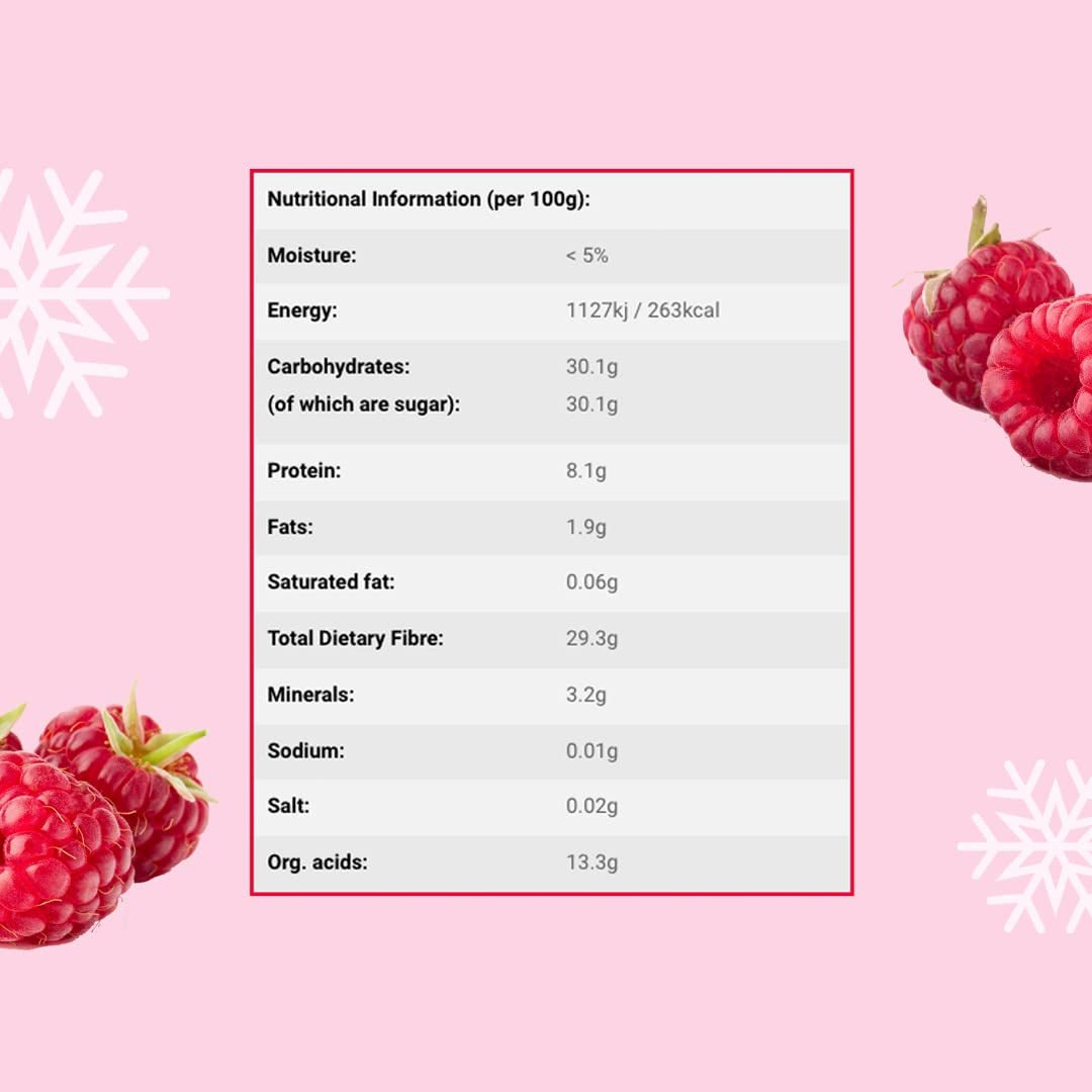 Polvere di lamponi liofilizzati 100g - Polvere di frutta liofilizzata - Polvere di lamponi liofilizzati per dolci, frullati e muesli - Polvere di lamponi 100% naturale senza additivi Prodotti disidratati Naty Shop