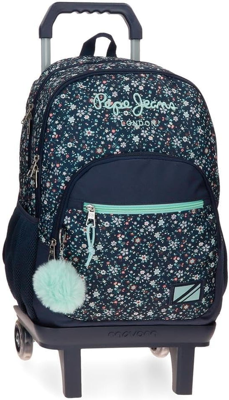 Pepe Jeans Zaino scolastico con trolley Alenka, blu, 30 x 40 x 12 cm, poliestere, 14,4 l, blu, zaino scolastico con trolley Zaini e cartelle premium Naty Shop Zaino 45 + Trolley