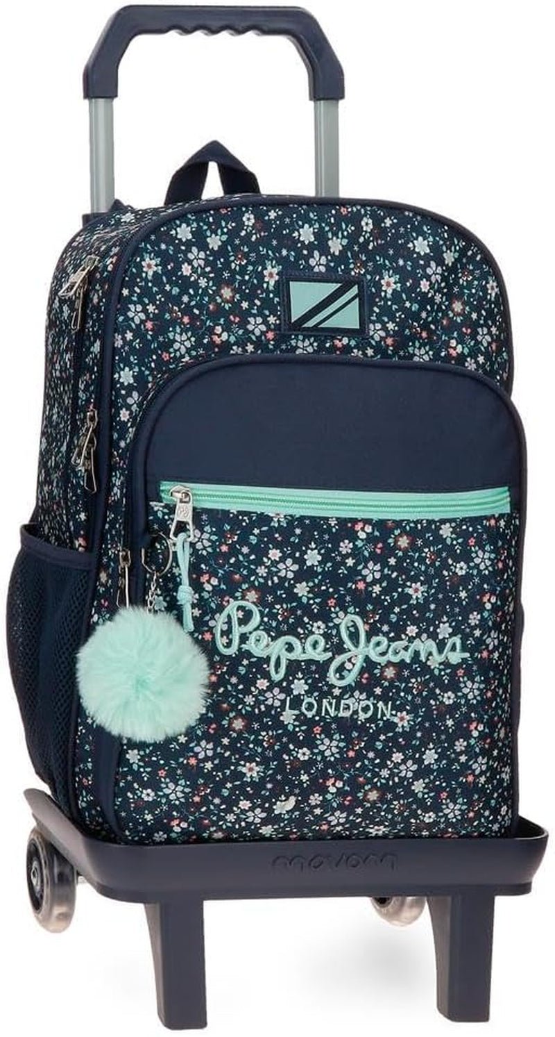 Pepe Jeans Zaino scolastico con trolley Alenka, blu, 30 x 40 x 12 cm, poliestere, 14,4 l, blu, zaino scolastico con trolley Zaini e cartelle premium Naty Shop Zaino + Trolley