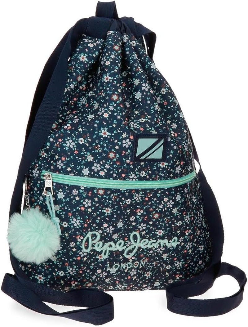 Pepe Jeans Zaino scolastico con trolley Alenka, blu, 30 x 40 x 12 cm, poliestere, 14,4 l, blu, zaino scolastico con trolley Zaini e cartelle premium Naty Shop Rucksack Mit Kordelzug