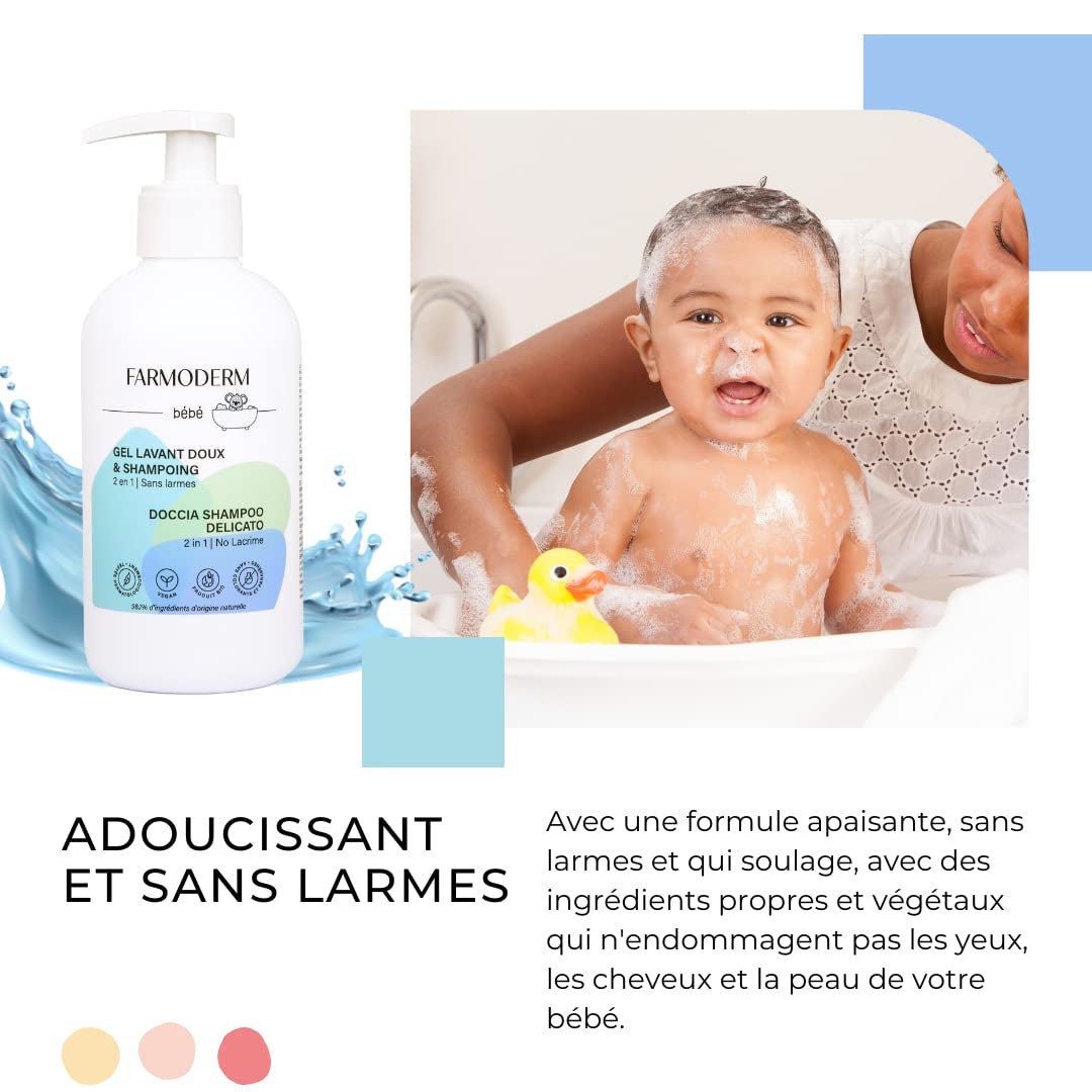 Shampoo e gel detergente 2 in 1 Daily Gentle Baby Shampoo & Gel Detergente - vegano e biologico - con il 98% di ingredienti naturali - Shampoo senza lacrime per bambini e neonati - 300 ml Bambini - Bagno e Cura della Pelle Naty Shop