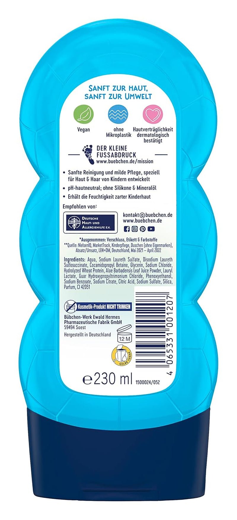Buebchen Sportsfreund 2in1 shampoo e gel doccia, 230 ml Bambini - Bagno e cura della pelle Naty Shop