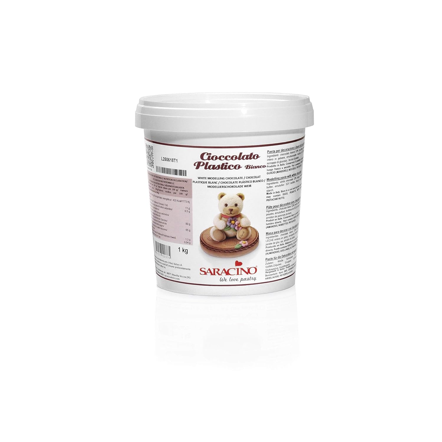 Saracino Cioccolato bianco da modellare Per decorazione e modellare 1 Kg Made In Italy Pasta di zucchero Naty Shop Avorio