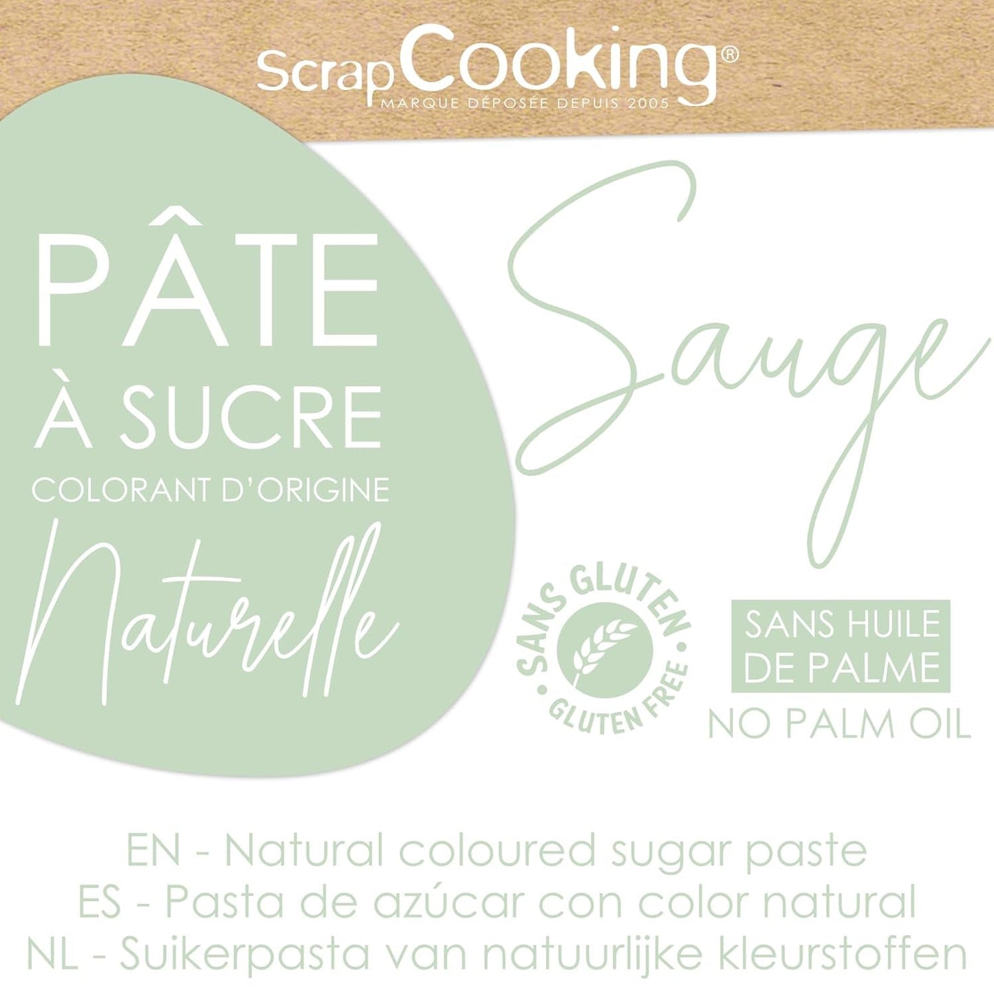 ScrapCooking - Pâte Ã Sucre Vert Sauge 250g - Colorant d'Origine Naturelle - Sans Gluten, Sans Huile de Palme - Pour Gâteaux, Pâtisseries Anniversaire - Vert Pastel - Fabrikie en France - 7621 Pasta di zucchero Naty Shop