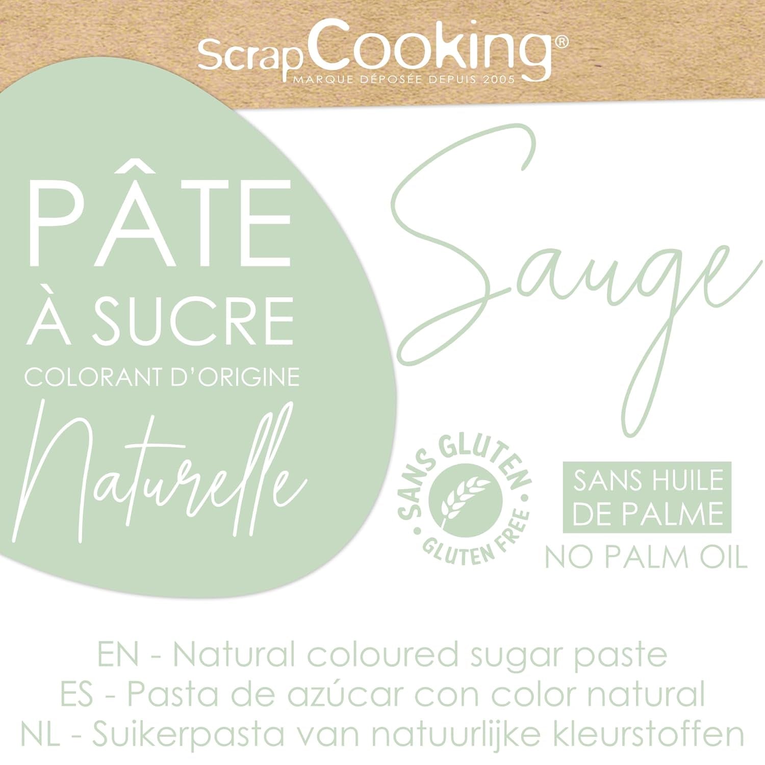 ScrapCooking - Pâte Ã Sucre Vert Sauge 250g - Colorant d'Origine Naturelle - Sans Gluten, Sans Huile de Palme - Pour Gâteaux, Pâtisseries Anniversaire - Vert Pastel - Fabrikie en France - 7621 Pasta di zucchero Naty Shop