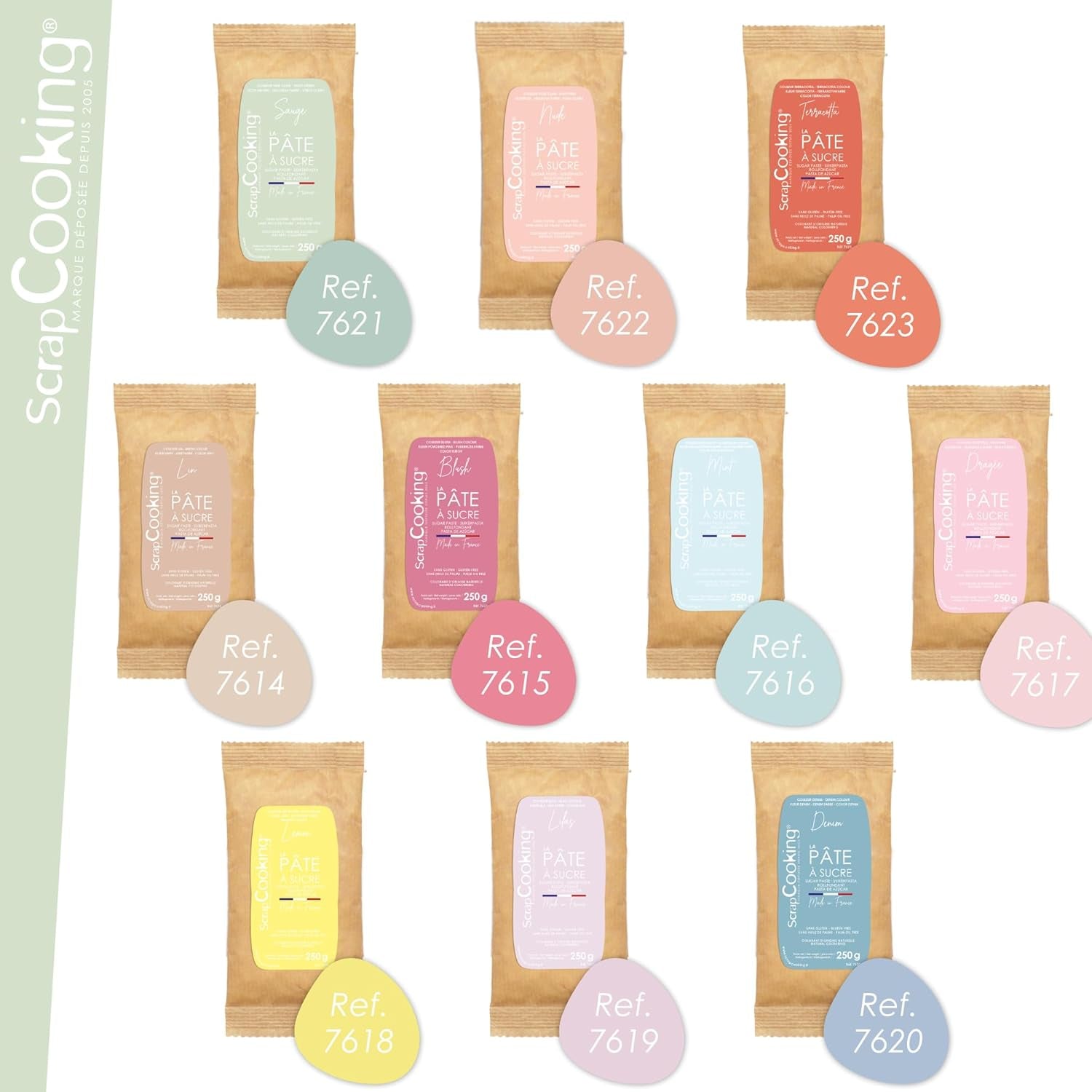 ScrapCooking - Pâte Ã Sucre Vert Sauge 250g - Colorant d'Origine Naturelle - Sans Gluten, Sans Huile de Palme - Pour Gâteaux, Pâtisseries Anniversaire - Vert Pastel - Fabrikie en France - 7621 Pasta di zucchero Naty Shop