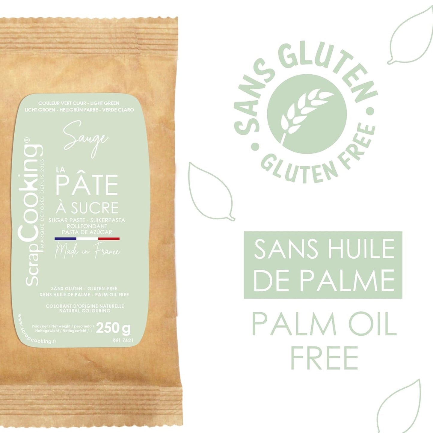 ScrapCooking - Pâte Ã Sucre Vert Sauge 250g - Colorant d'Origine Naturelle - Sans Gluten, Sans Huile de Palme - Pour Gâteaux, Pâtisseries Anniversaire - Vert Pastel - Fabrikie en France - 7621 Pasta di zucchero Naty Shop