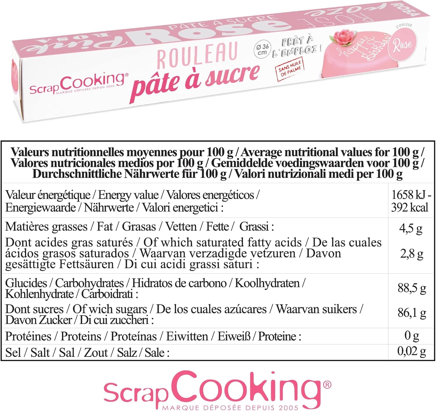 ScrapCooking - Rotolo di fondente rosa â'¬ 36 cm - Fondente nero arrotolato 430 g - Cake topper decorazione fondente topper per torte, dolci, compleanni, feste - Rosa - 7264 Pasta di zucchero Naty Shop