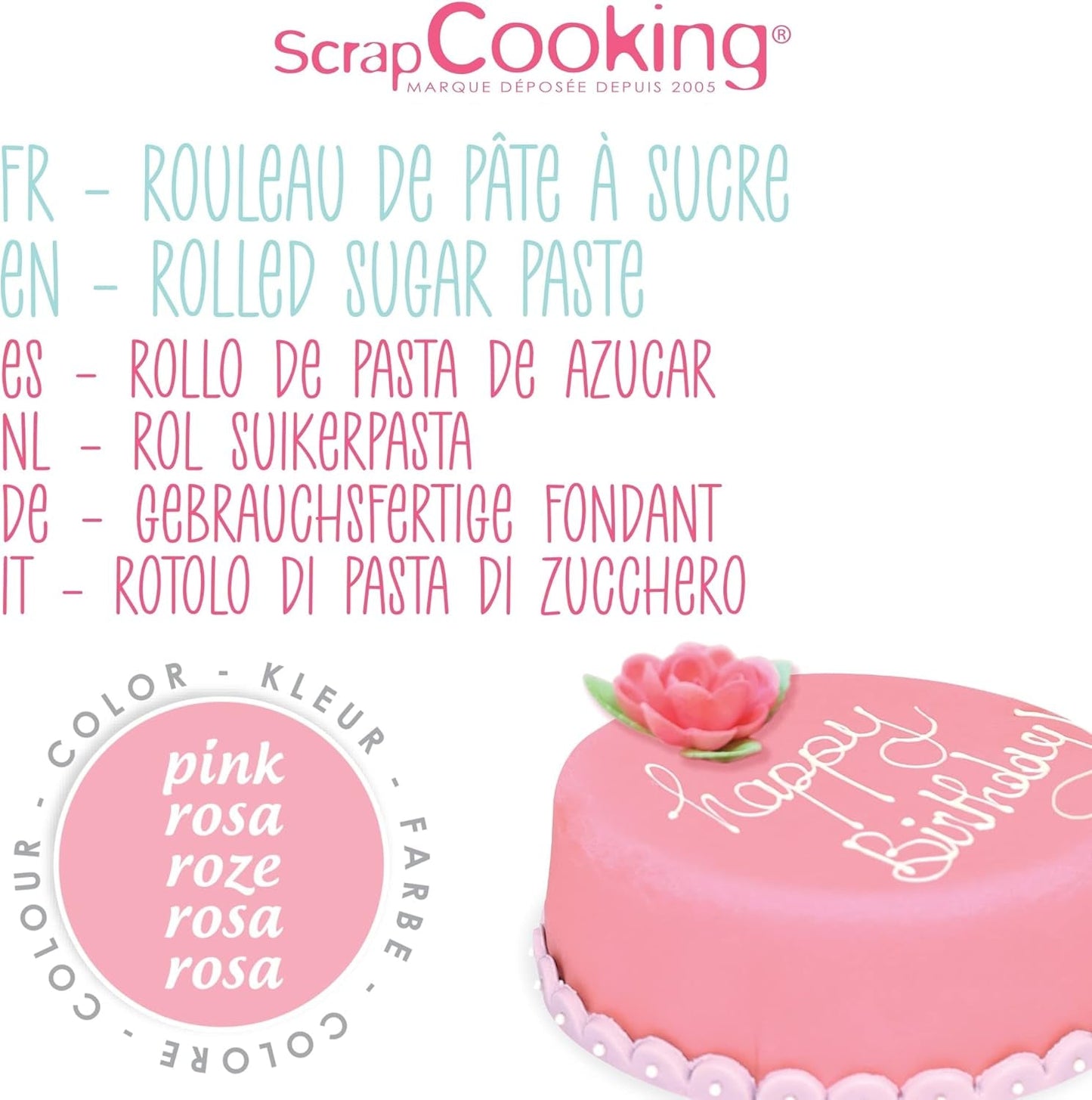 ScrapCooking - Rotolo di fondente rosa â'¬ 36 cm - Fondente nero arrotolato 430 g - Cake topper decorazione fondente topper per torte, dolci, compleanni, feste - Rosa - 7264 Pasta di zucchero Naty Shop