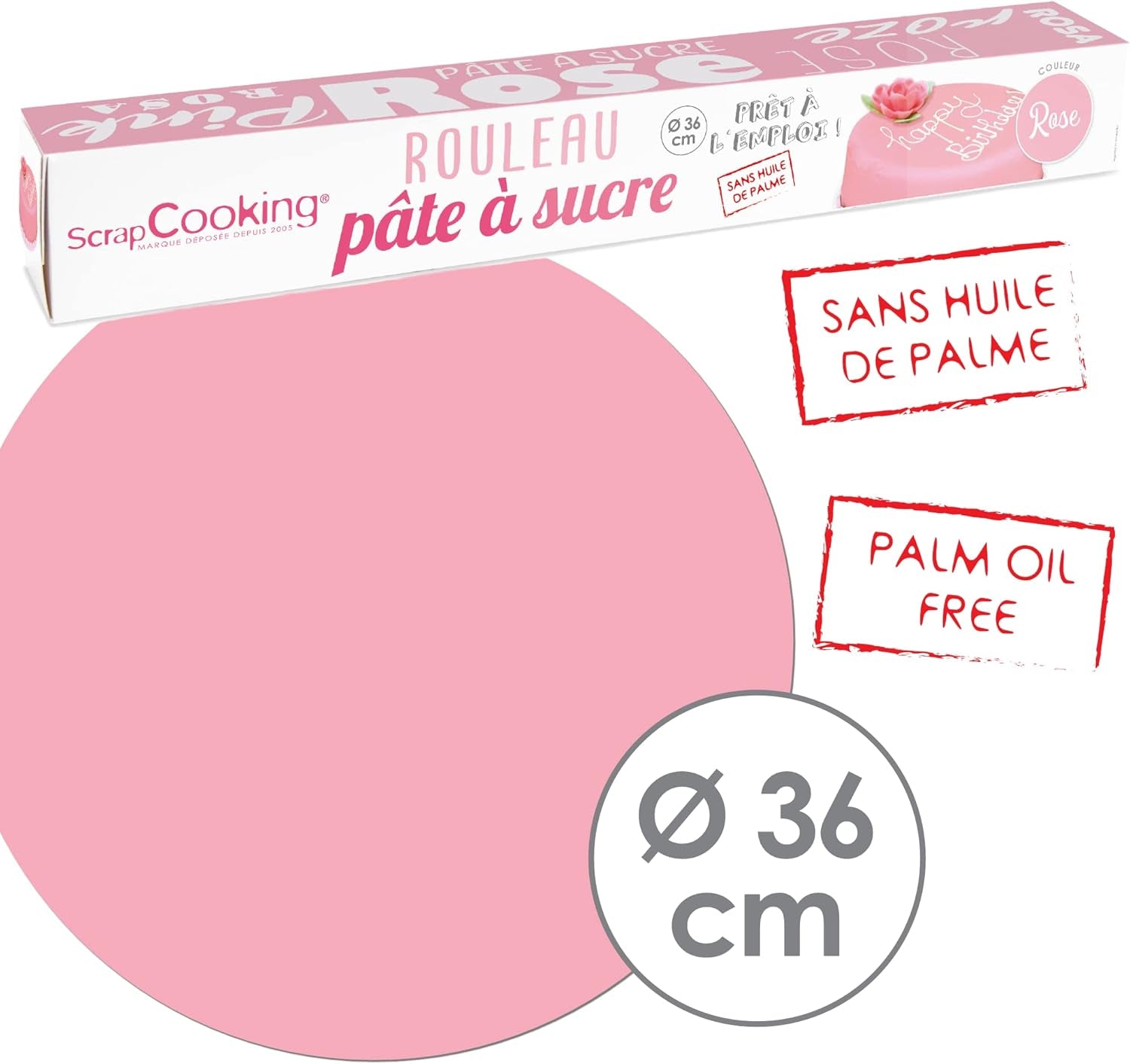 ScrapCooking - Rotolo di fondente rosa â'¬ 36 cm - Fondente nero arrotolato 430 g - Cake topper decorazione fondente topper per torte, dolci, compleanni, feste - Rosa - 7264 Pasta di zucchero Naty Shop