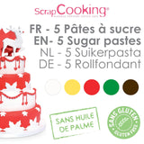 ScrapCooking - Set di 5 Fondant - bianco, giallo, rosso, verde e marrone - 5 x 80g - pasta di zucchero per torte Decorazioni per torte Compleanno Natale - senza glutine e senza olio di palma - 7257 Naty Shop Sugarpaste