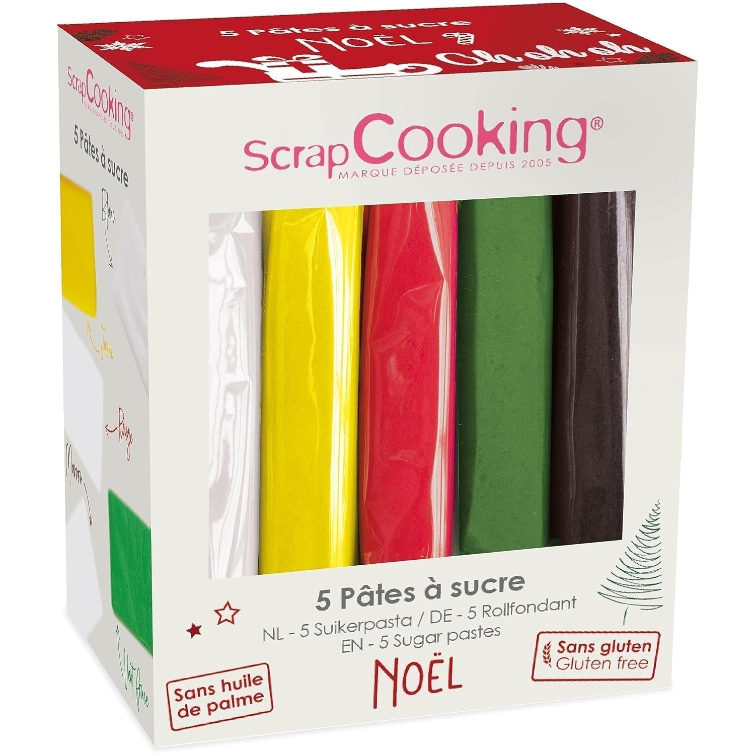 ScrapCooking - Set di 5 Fondant - bianco, giallo, rosso, verde e marrone - 5 x 80 g - pasta di zucchero per torte Decorazioni per torte Compleanno Natale - senza glutine e olio di palma - 7257 Sugarpaste Naty Shop Default Title