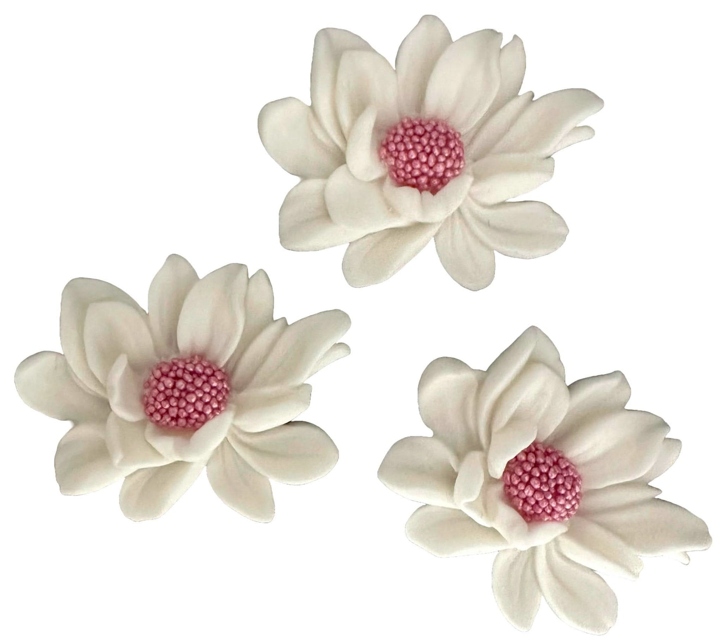 Set 3 decorazioni in zucchero commestibile, Fiori bianchi Decorazioni in Pasta di Zucchero Nati Shop