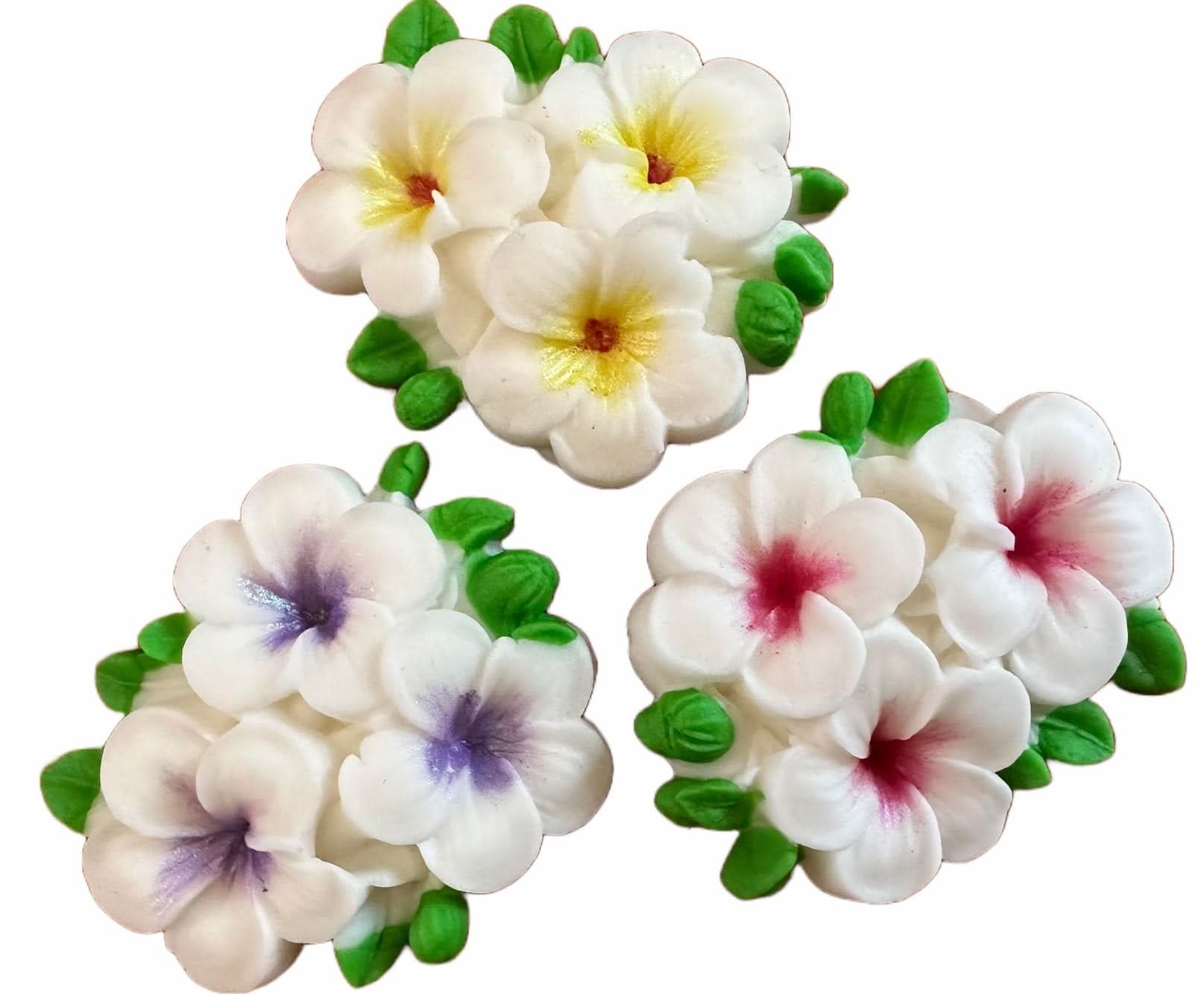 Set di 3 decorazioni in zucchero commestibile, Plumeria Flowers Decorazioni in Pasta di Zucchero Nati Shop