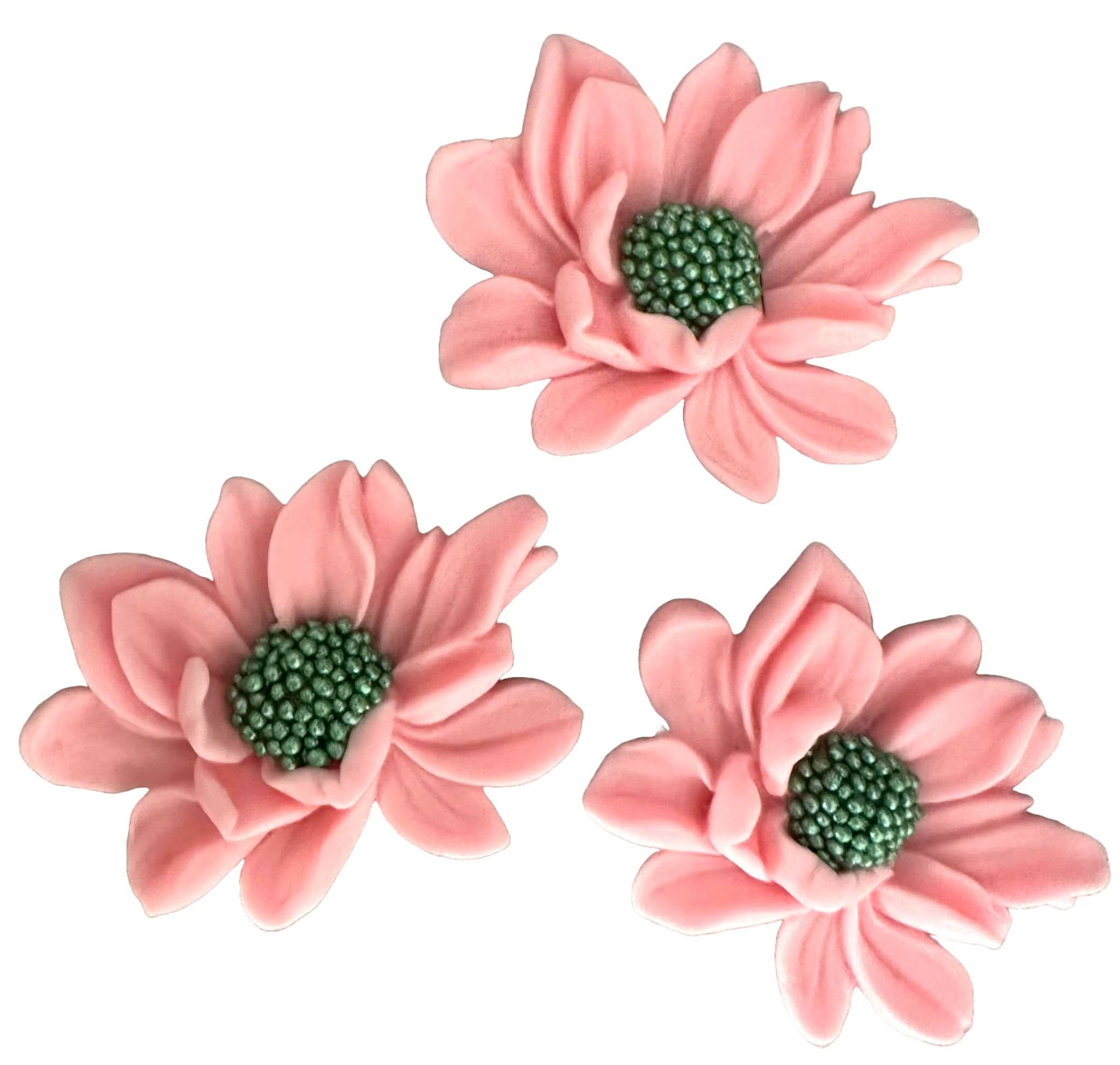 Set di 3 decorazioni in zucchero commestibile, Decorazioni fiori rosa di Sugar Paste Nati Shop