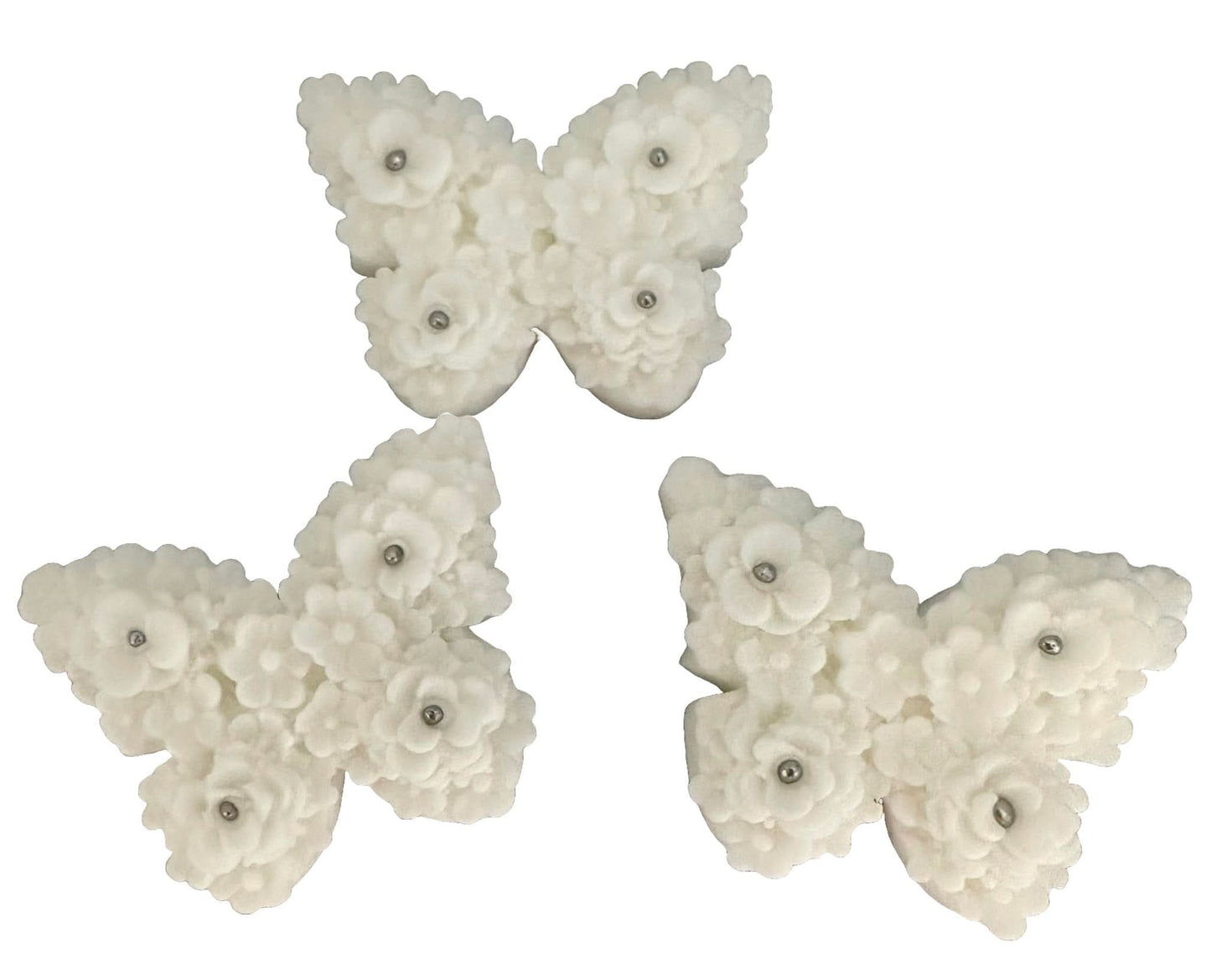 Set 3 decorazioni in zucchero commestibile, Farfalle Bianche Decorazioni in Pasta di Zucchero Nati Shop