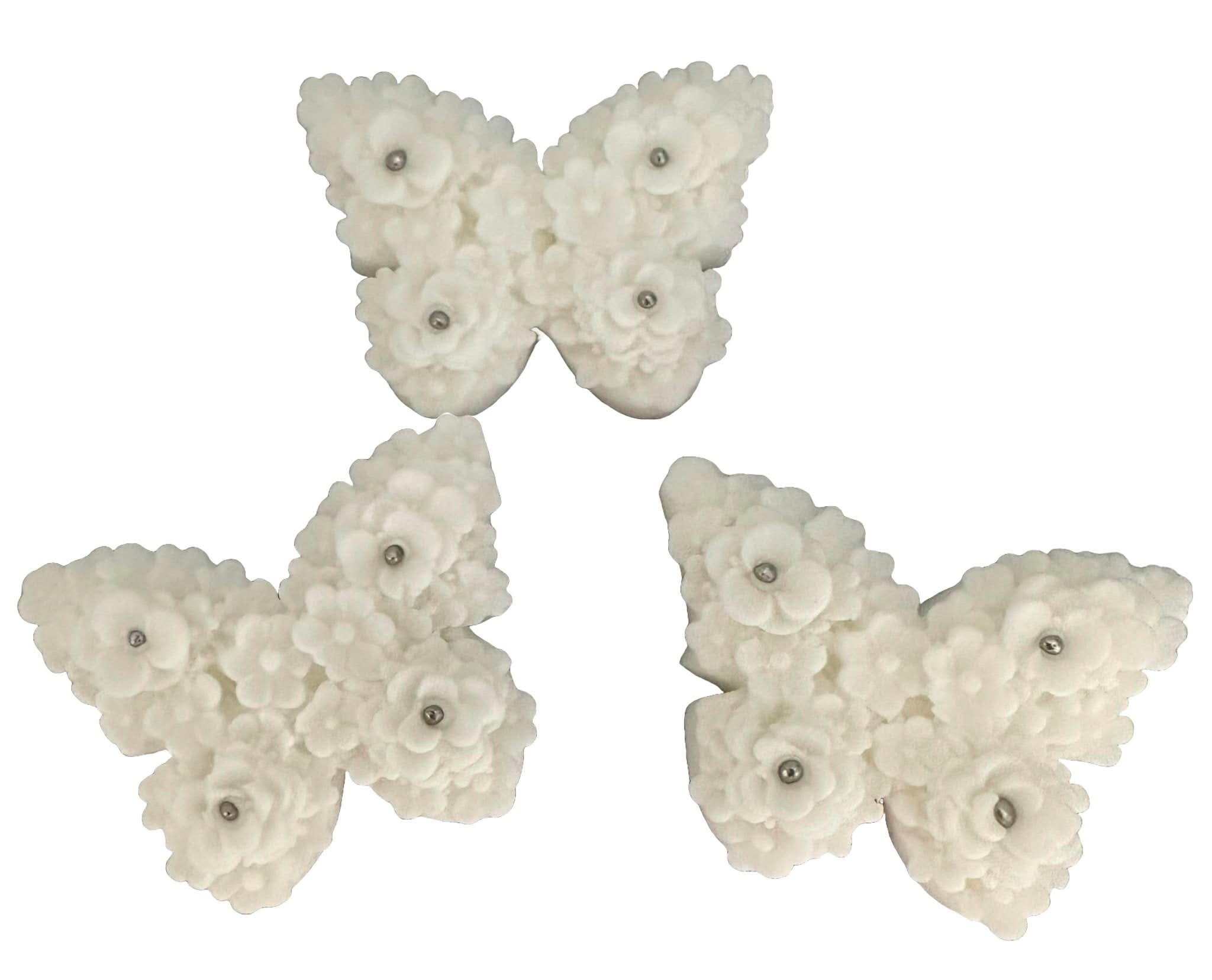 Set 3 decorazioni in zucchero commestibile, Farfalle Bianche Decorazioni in Pasta di Zucchero Nati Shop