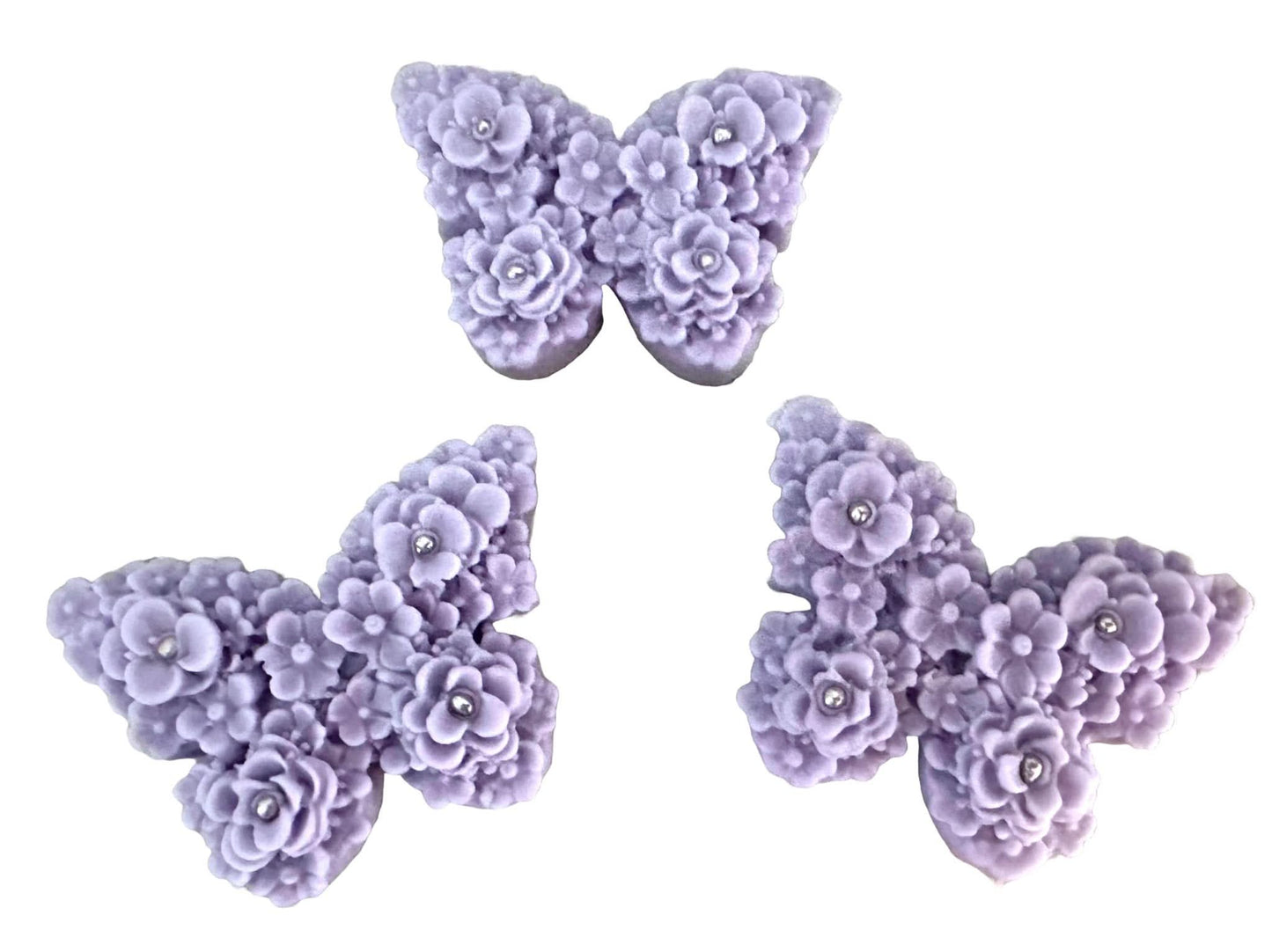 Set di 3 decorazioni in zucchero commestibile, Farfalle Viola Lilla Decorazioni in Pasta di Zucchero Nati Shop