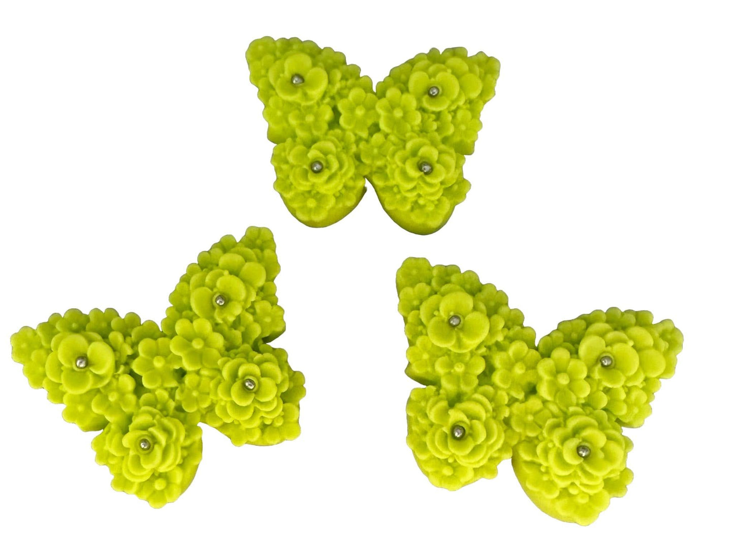 Set 3 decorazioni in zucchero commestibile, Decorazioni in Pasta di Zucchero Farfalle Verdi Nati Shop