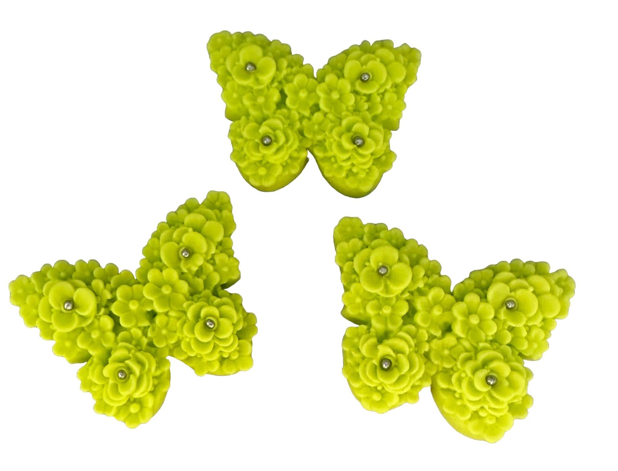 Set 3 decorazioni in zucchero commestibile, Decorazioni in Pasta di Zucchero Farfalle Verdi Nati Shop