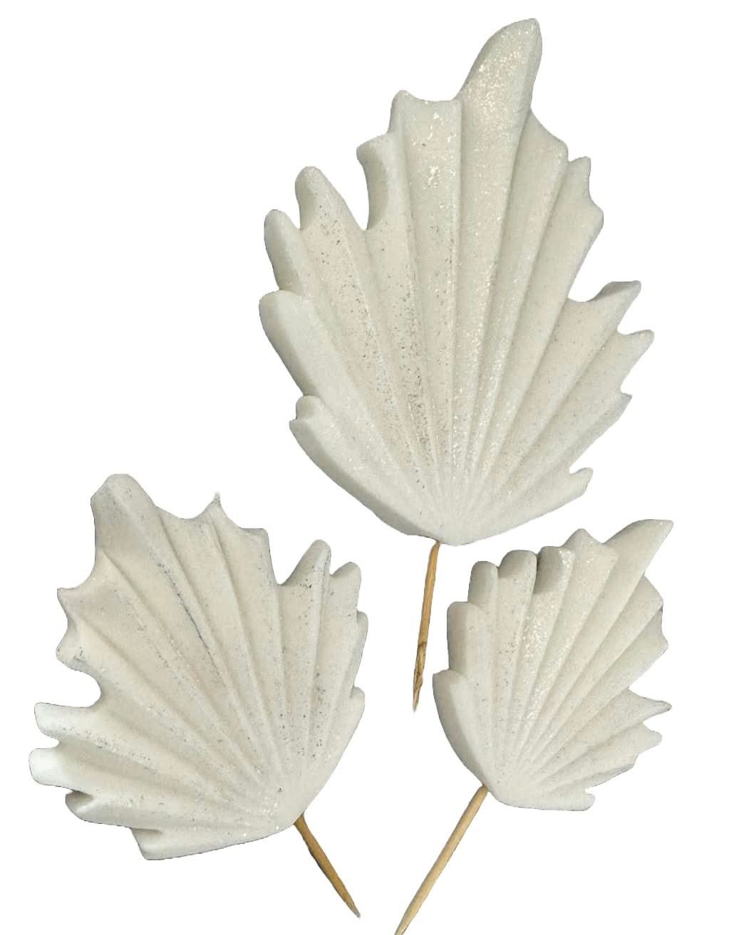Set di 3 decorazioni in zucchero commestibile, Decorazioni foglie esotiche bianche di Sugar Paste Nati Shop