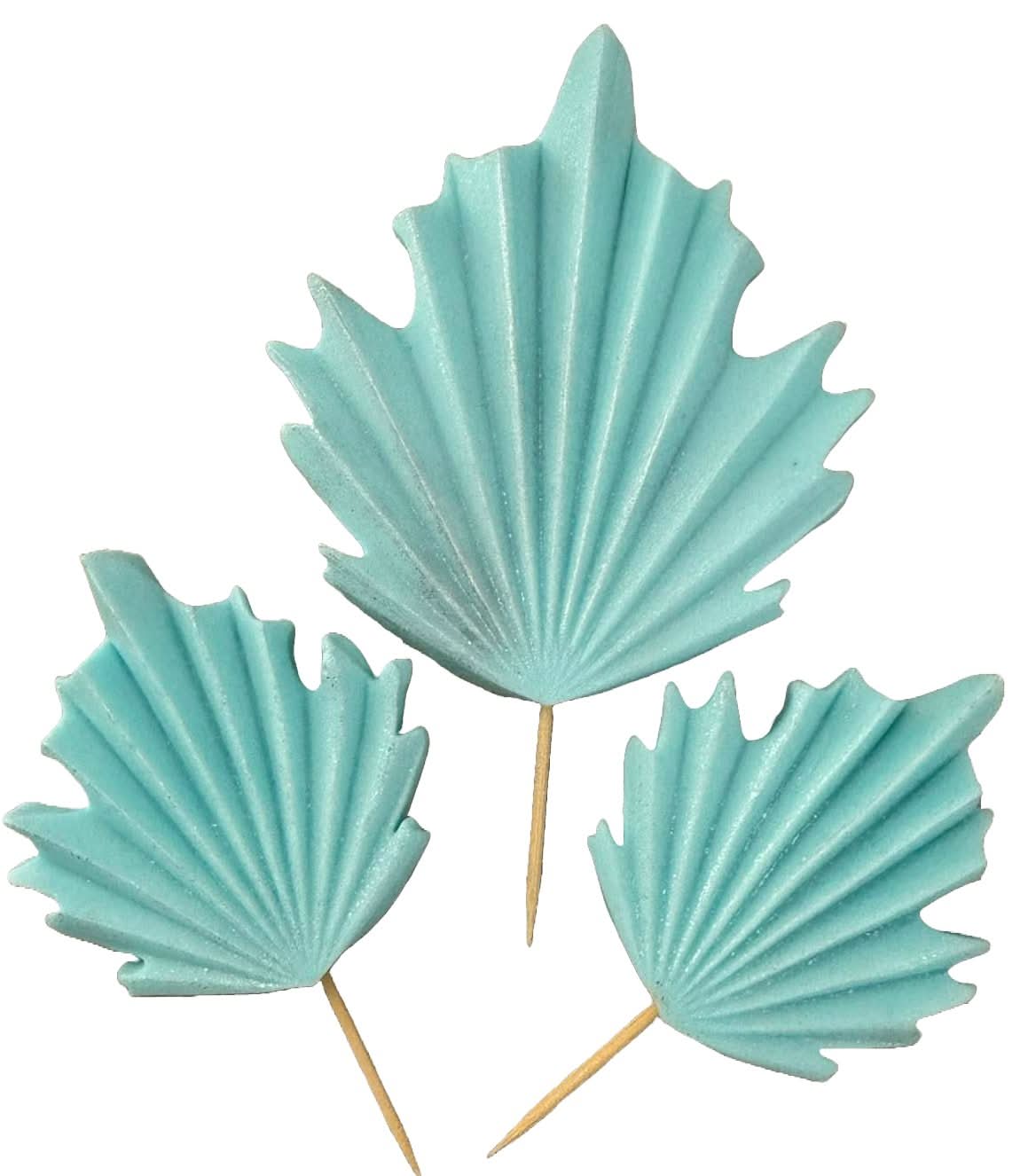 Set di 3 decorazioni in zucchero commestibile, Decorazioni foglie esotiche blu di Sugar Paste Nati Shop