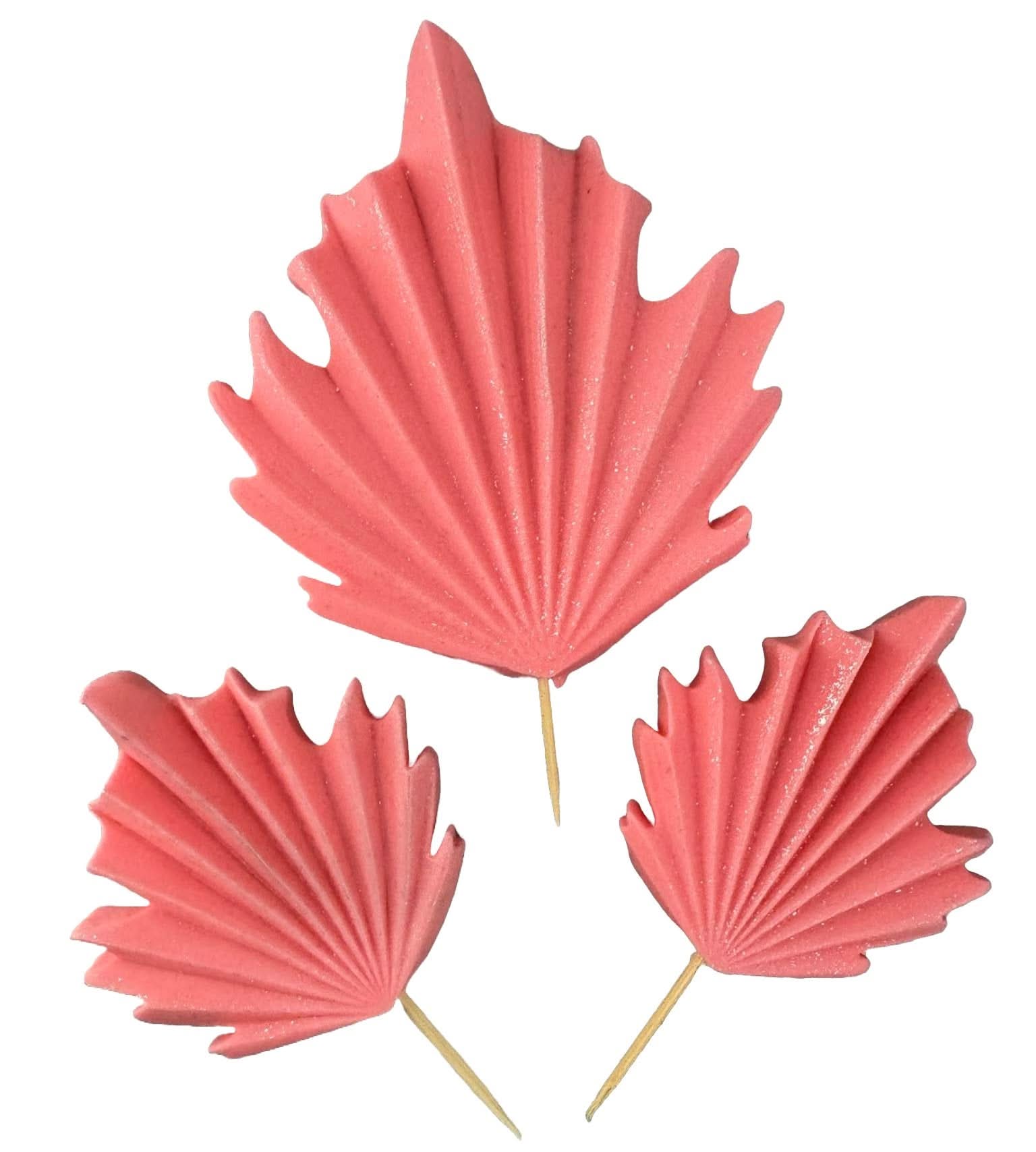 Set di 3 decorazioni in zucchero commestibile, Decorazioni foglie esotiche rosa di Sugar Paste Nati Shop