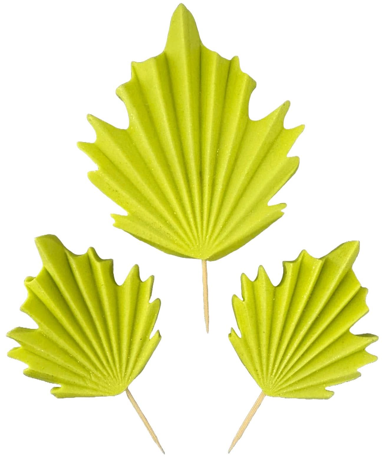 Set 3 decorazioni in zucchero commestibile, Foglie esotiche verdi Decorazioni in Pasta di Zucchero Nati Shop