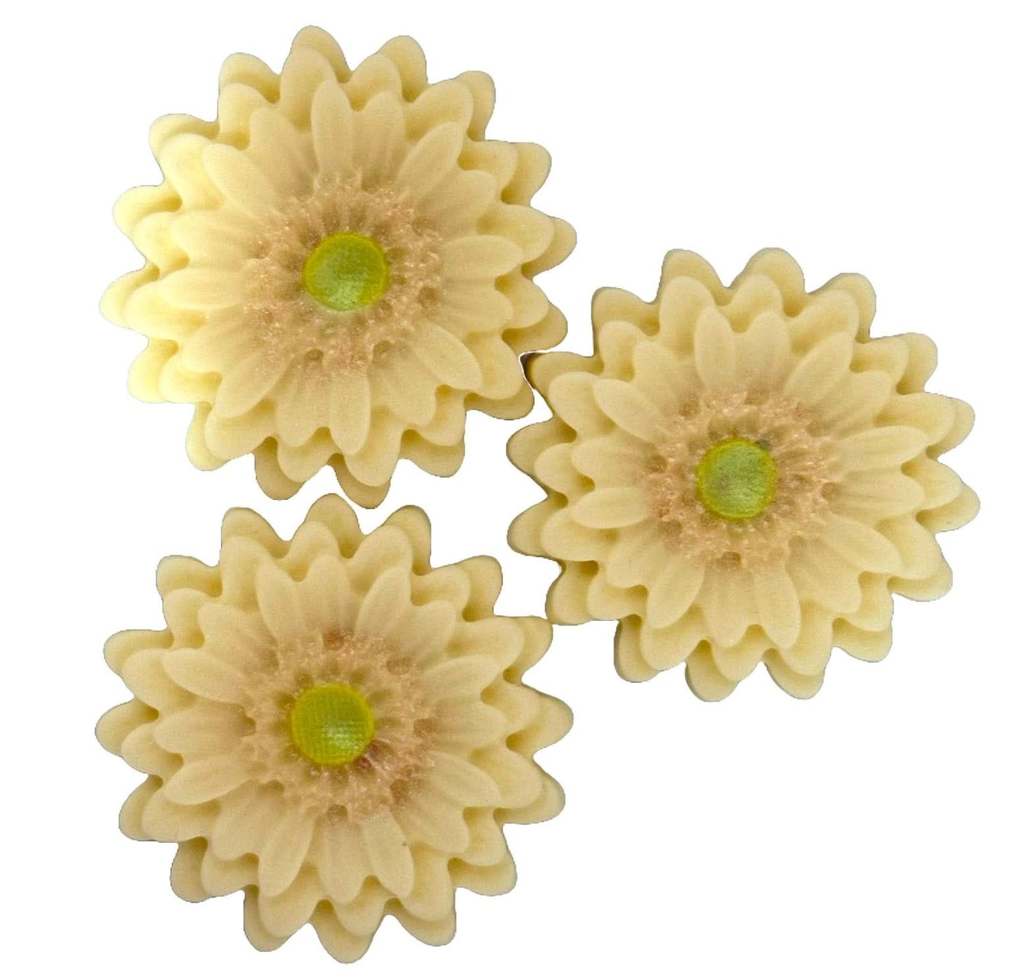 Set 3 decorazioni in zucchero commestibile, Decorazioni in Pasta di Zucchero Crema Gerbera Nati Shop