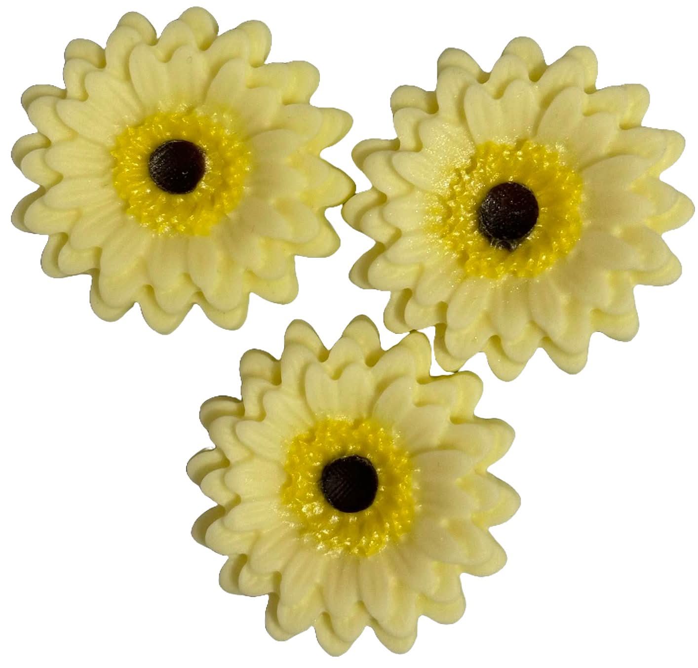 Set di 3 decorazioni in zucchero commestibile, Decorazioni Gerbera giallo chiaro di Sugar Paste Nati Shop