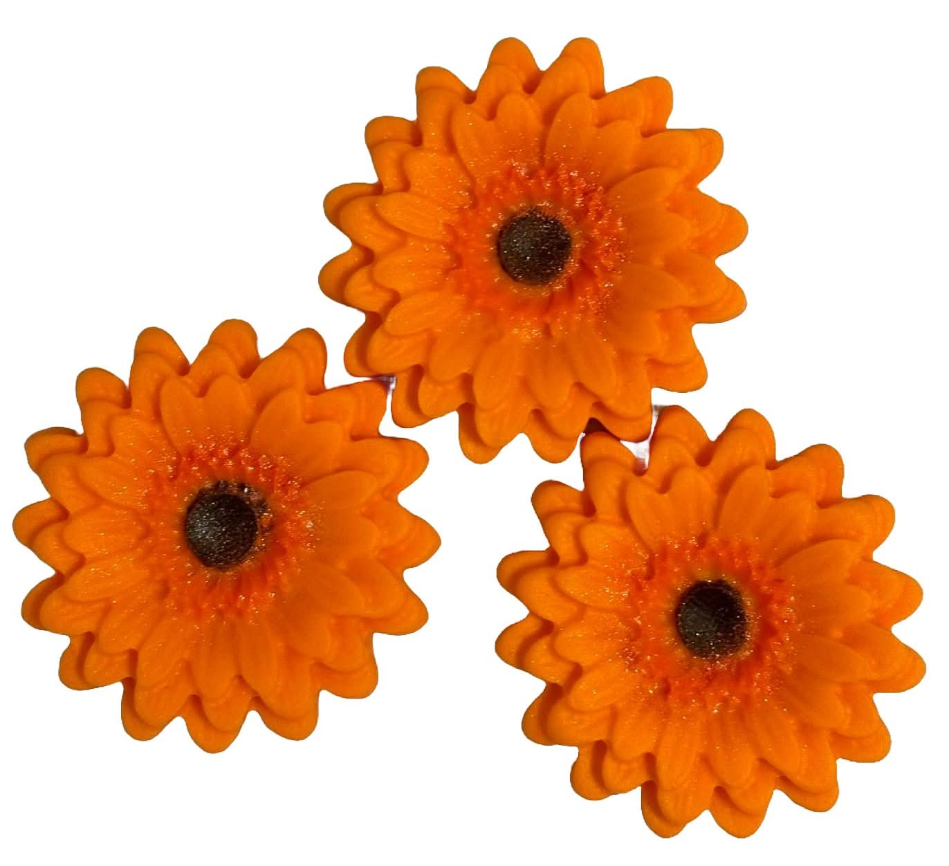 Set 3 decorazioni in zucchero commestibile, Gerbera arancione Decorazioni in pasta di zucchero Nati Shop