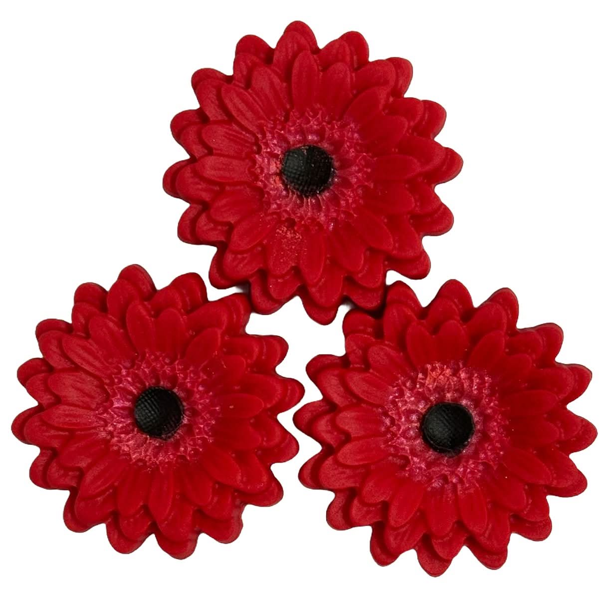 Set 3 decorazioni in zucchero commestibile, Decorazioni Gerbera Rossa in Pasta di Zucchero Nati Shop