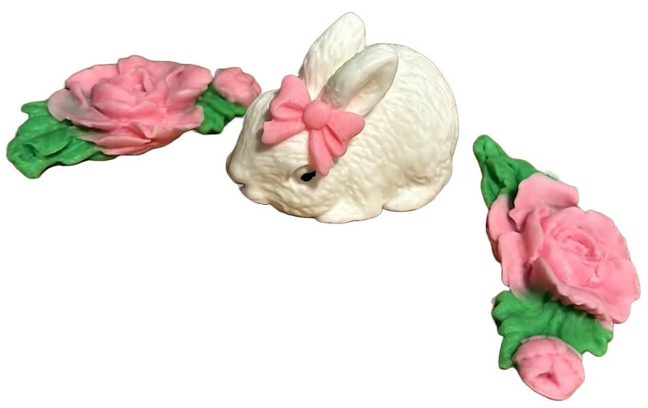 Set di 3 decorazioni di zucchero commestibili, Decorazioni in Pasta di Zucchero Bunny Nati Shop