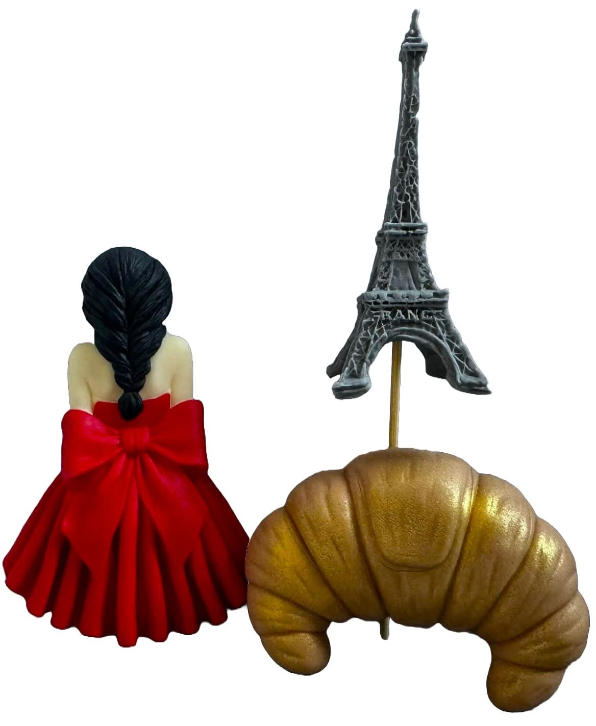 Set di 3 decorazioni in zucchero commestibile, Lady in Paris Decorazioni in pasta di zucchero Nati Shop