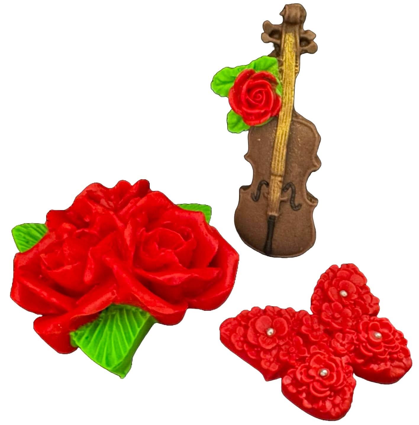 Set 3 decorazioni in zucchero commestibile, Decorazioni in Pasta di Zucchero Musica d'amore Nati Shop