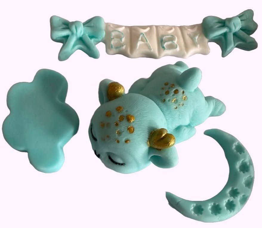 Set 4 decorazioni in zucchero commestibile, Decorazioni in Pasta di Zucchero Battesimo Nati Shop