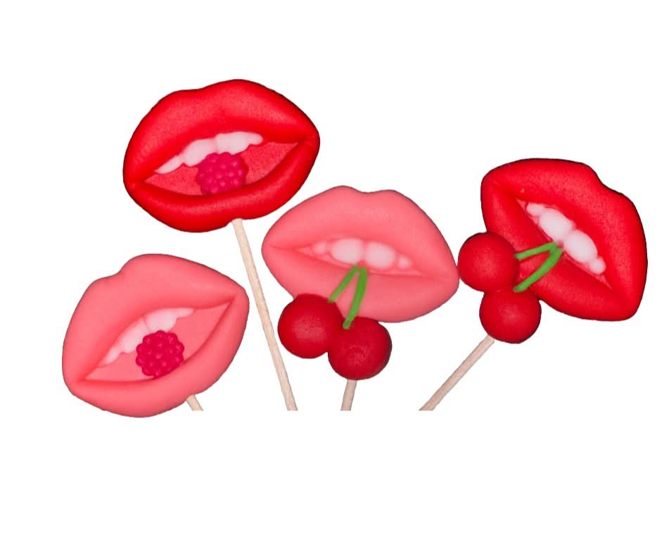 Set di 4 decorazioni di zucchero commestibili, Decorazioni in Pasta di Zucchero Sensual Lips Nati Shop