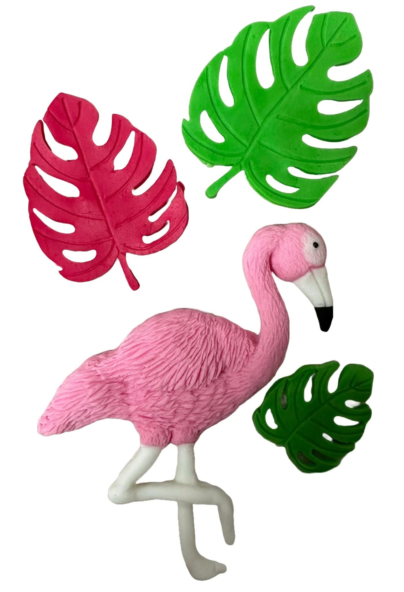 Set 4 decorazioni in zucchero commestibile, Decorazioni in Pasta di Zucchero Flamingo Nati Shop