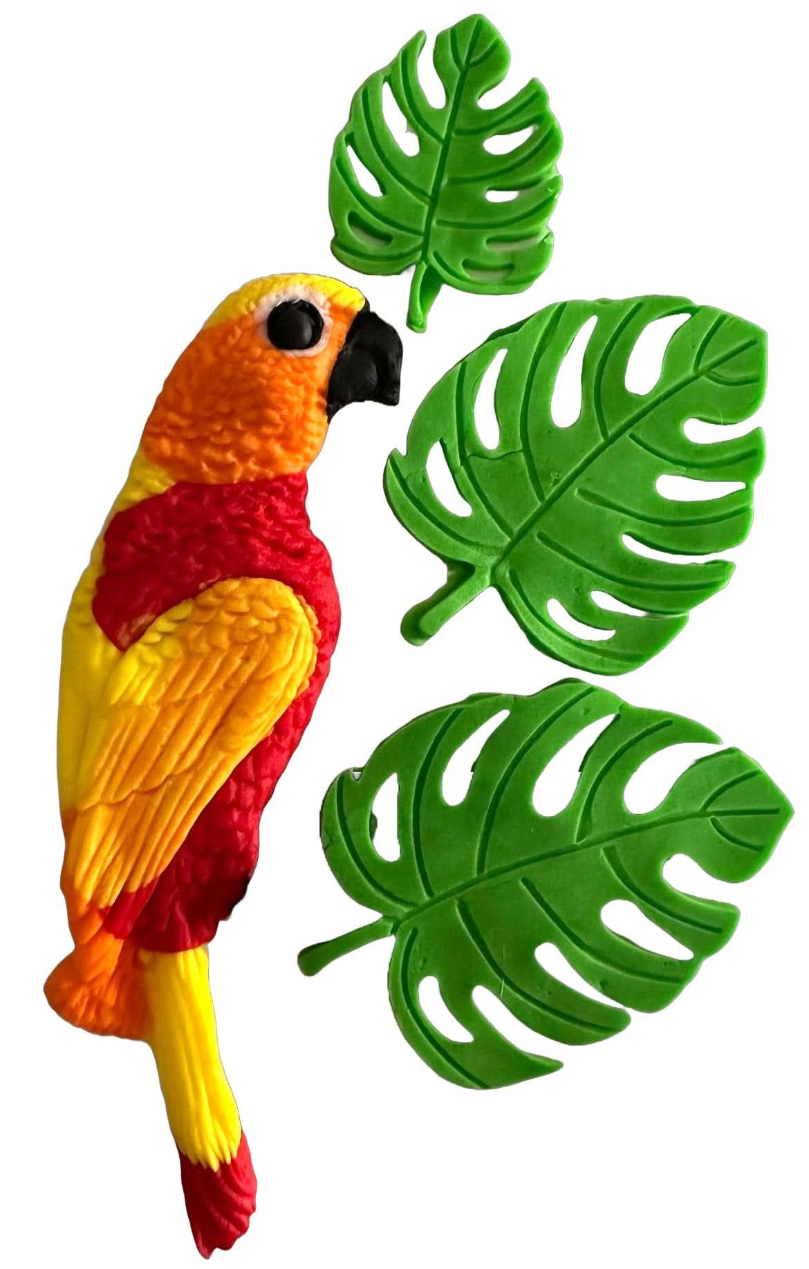 Set di 4 decorazioni di zucchero commestibili, Decorazioni in Pasta di Zucchero Pappagallo Tropicale Nati Shop