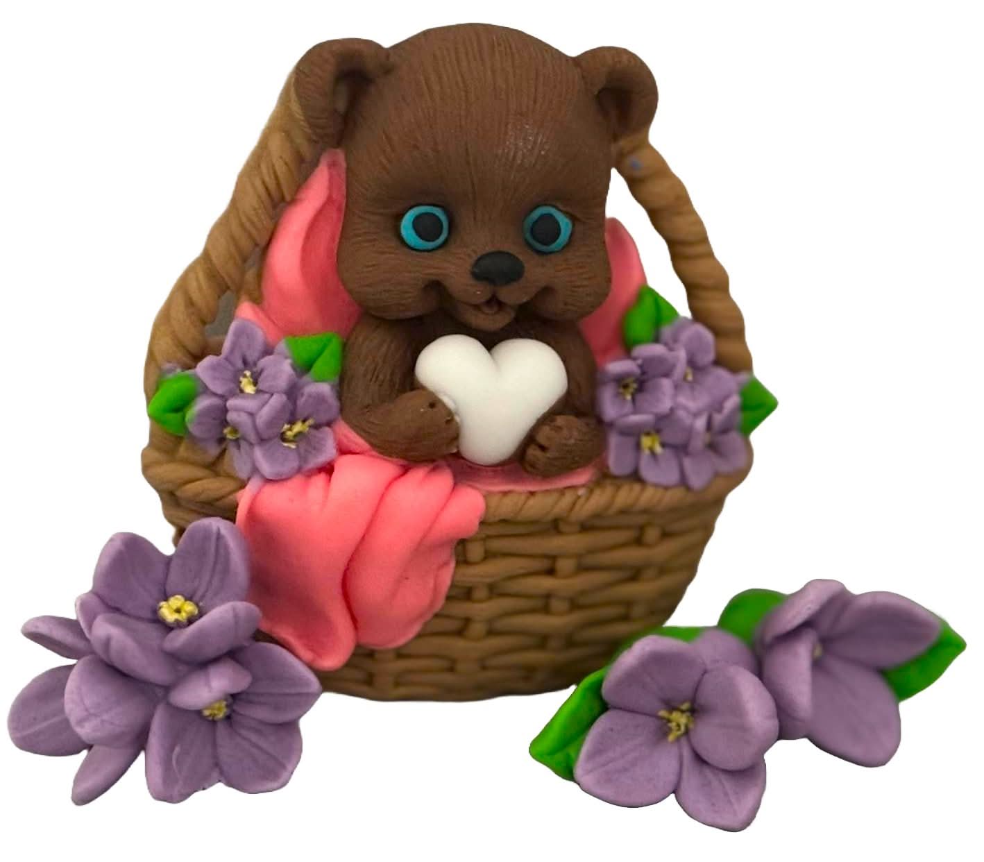 Set di 4 decorazioni di zucchero commestibile, orsetto in cestino Decorazioni di Sugar Paste Nati Shop