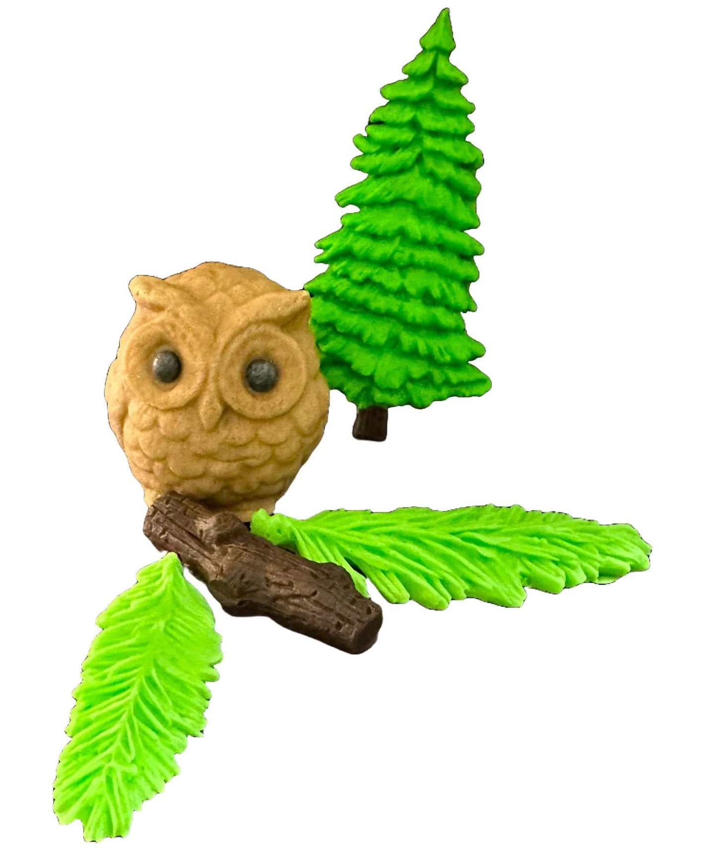 Set 5 decorazioni in zucchero commestibile, Gufo nel bosco Decorazioni in Pasta di Zucchero Nati Shop