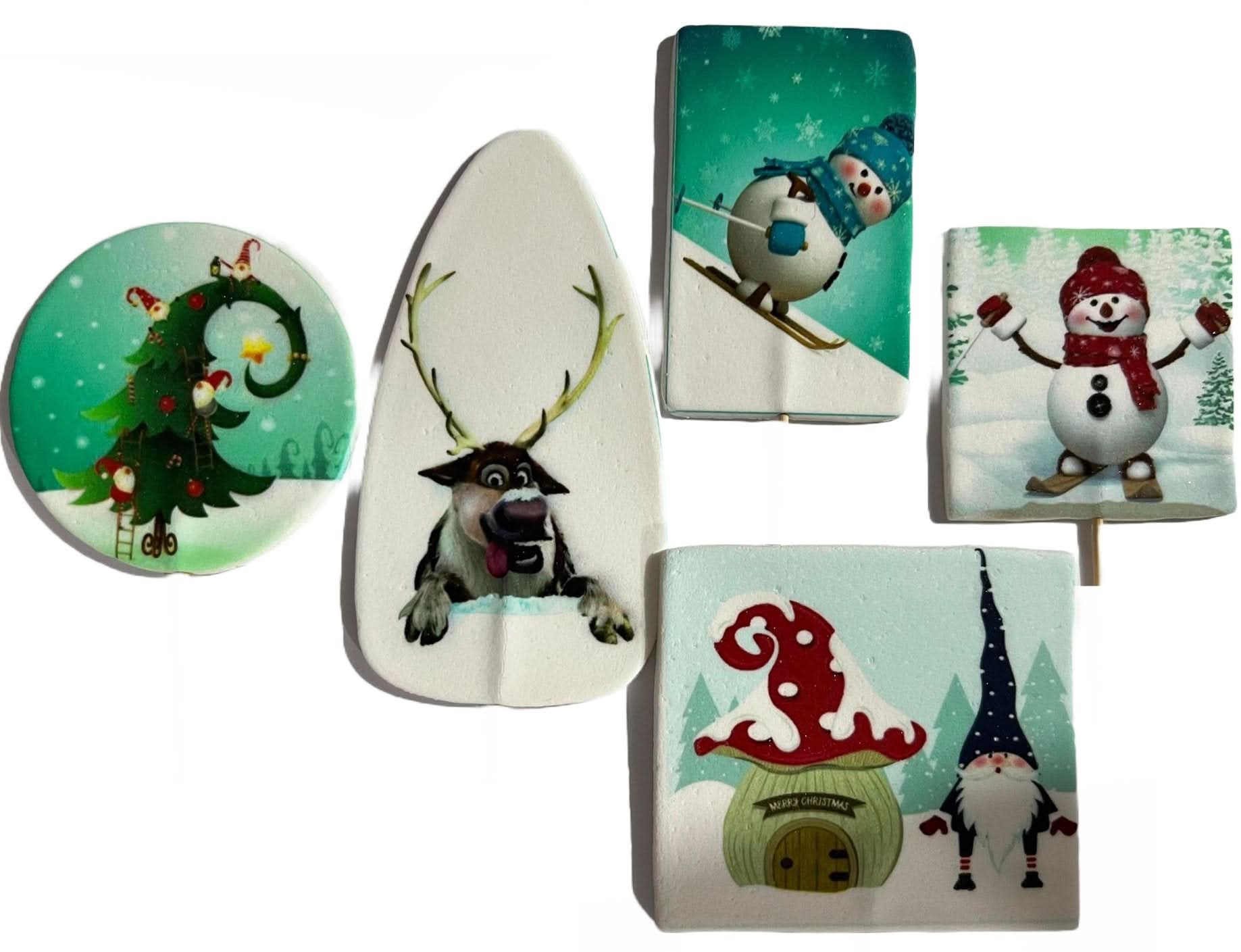 Set di 5 decorazioni in zucchero commestibile, Christmas Nati Shop