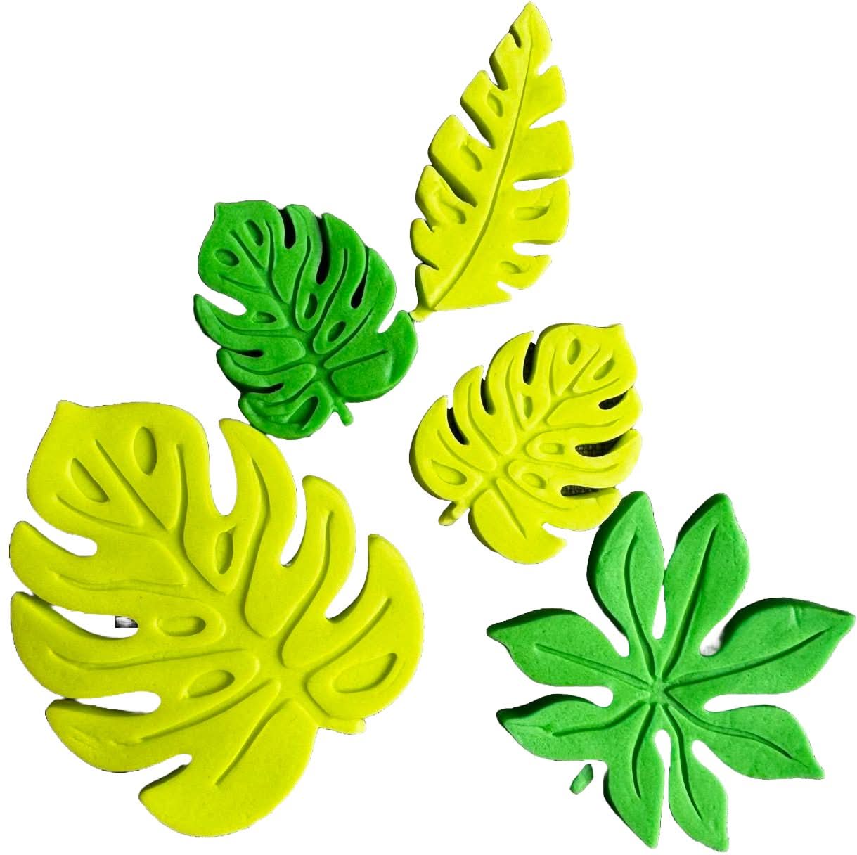 Set di 5 decorazioni di zucchero commestibile, Decorazioni foglie esotiche di Sugar Paste Nati Shop