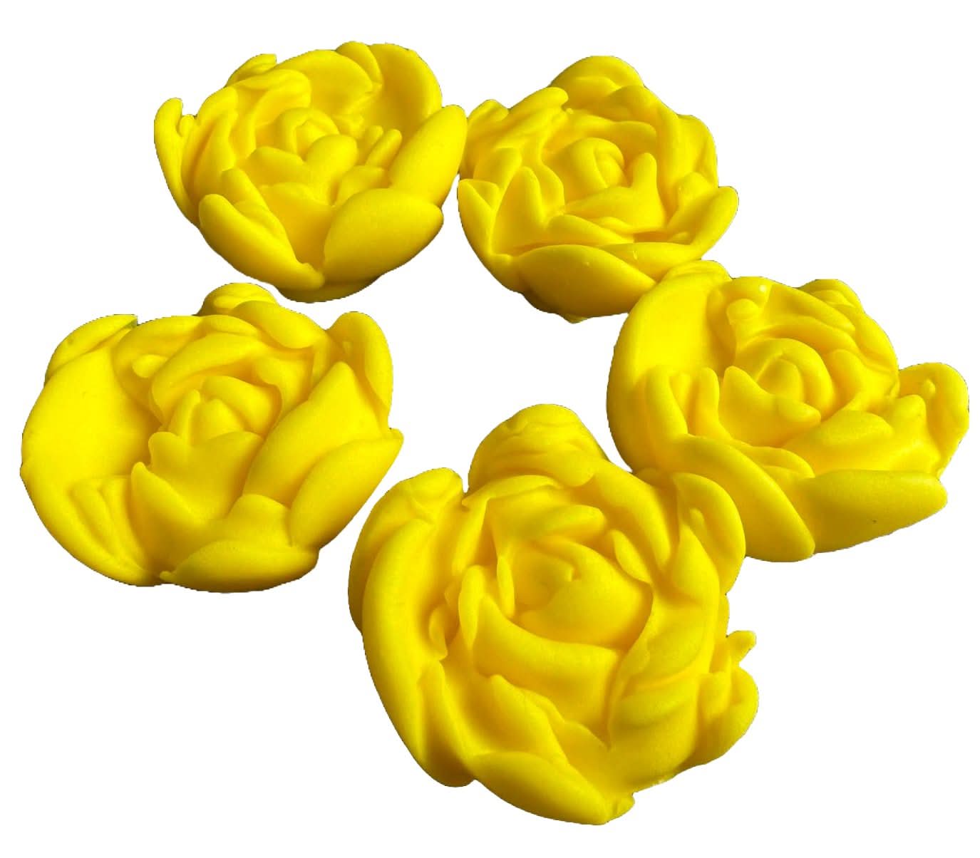 Set 5 decorazioni in zucchero commestibile, Decorazioni Rose Gialle in Pasta di Zucchero Nati Shop