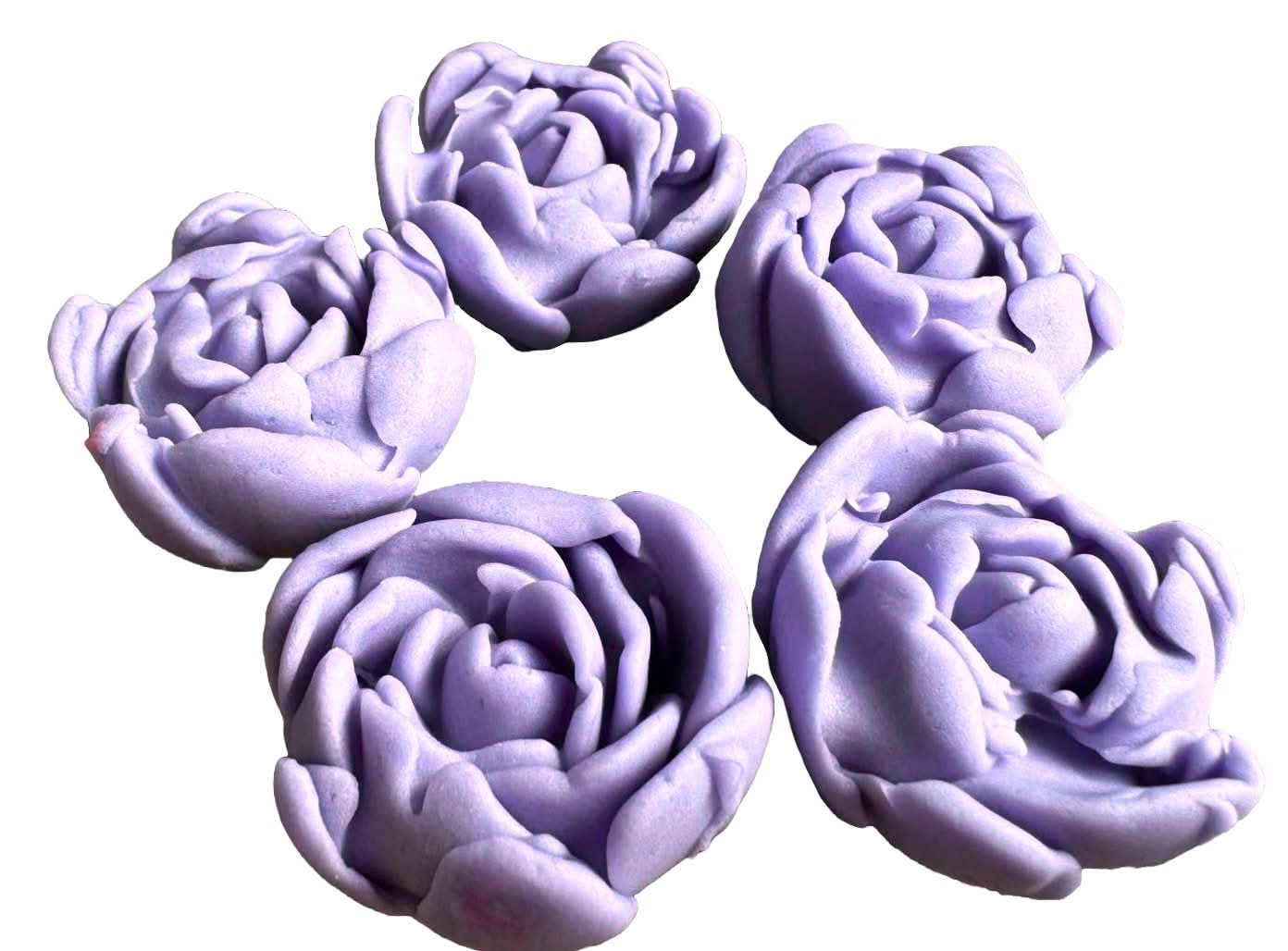Set di 5 decorazioni in zucchero commestibile, Rose Viola Lilla Decorazioni in Pasta di Zucchero Nati Shop